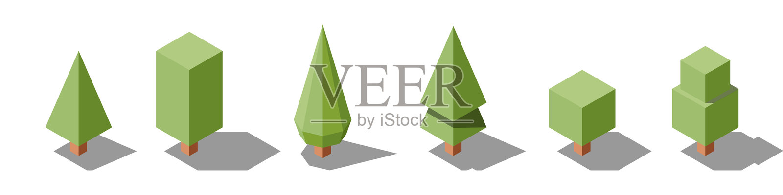 等距矢量树集合。树的等距集合元素。用于景观设计的等距树元素。公园元素集合。插画图片素材