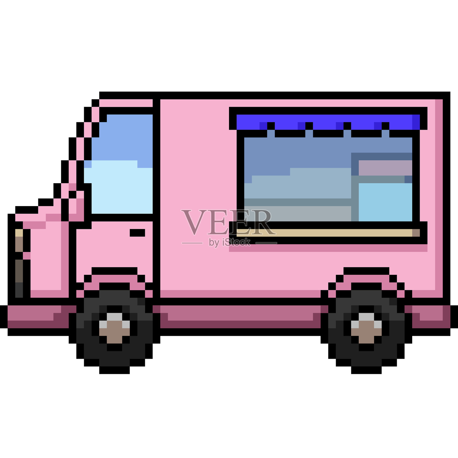 粉色食品车的像素艺术插画图片素材