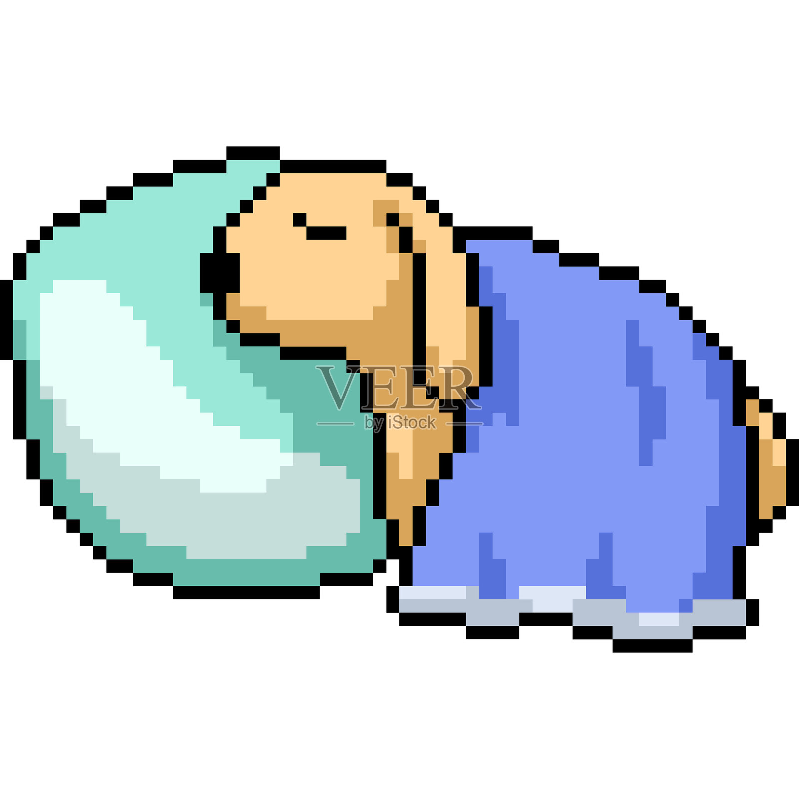 像素艺术风格的兔子舒适地睡觉插画图片素材