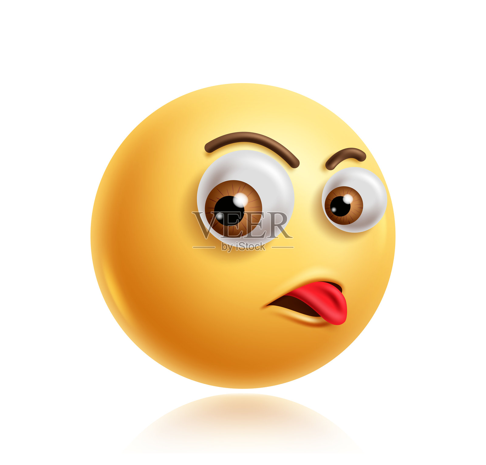 侧面视图的3D表情符号剪贴画角色。表情符号图标角色展现顽皮、傻乎乎、调皮、开玩笑、有趣和可爱的面部表情，侧眼和吐舌头的表情。插画图片素材