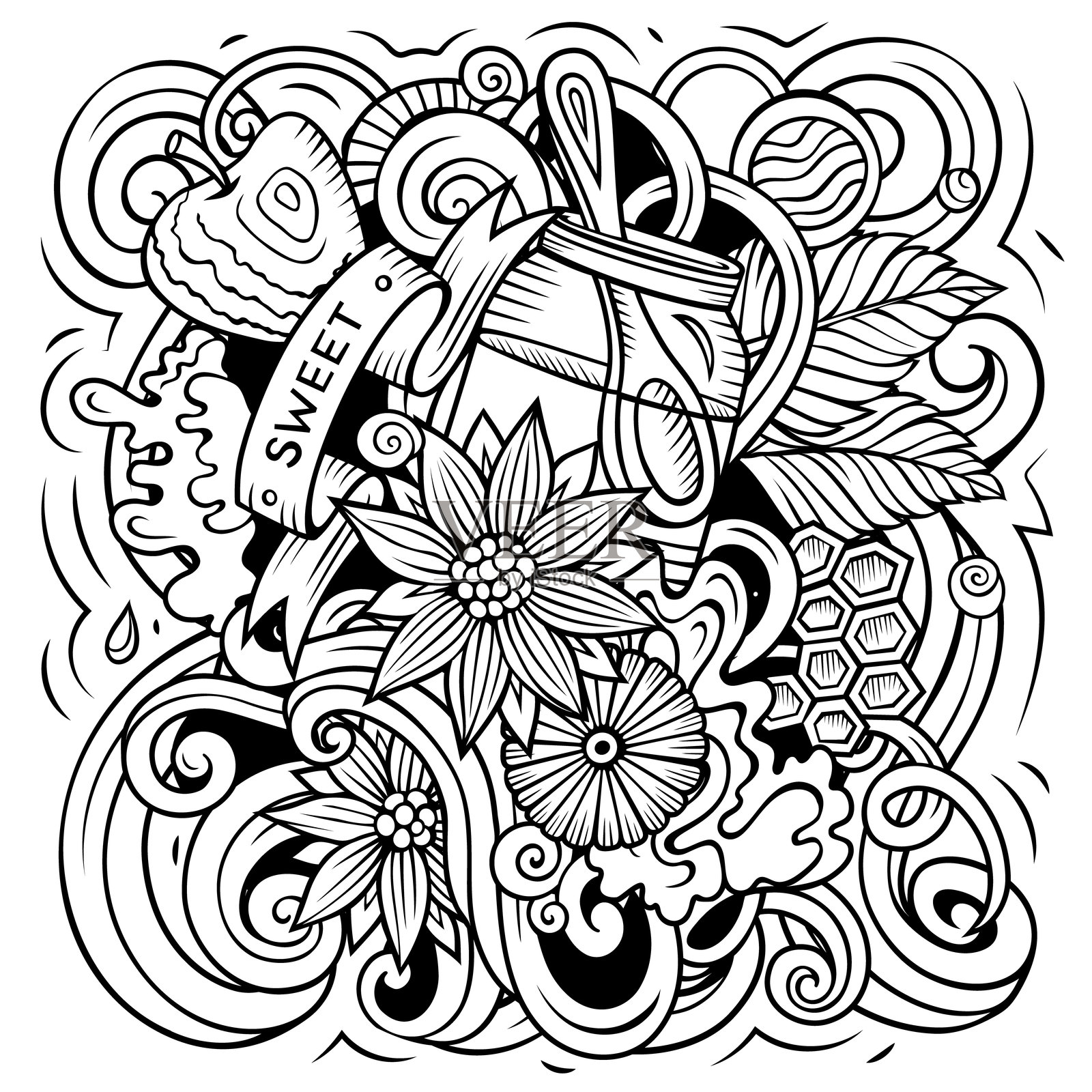 卡通涂鸦 蜂蜜 有趣插图插画图片素材