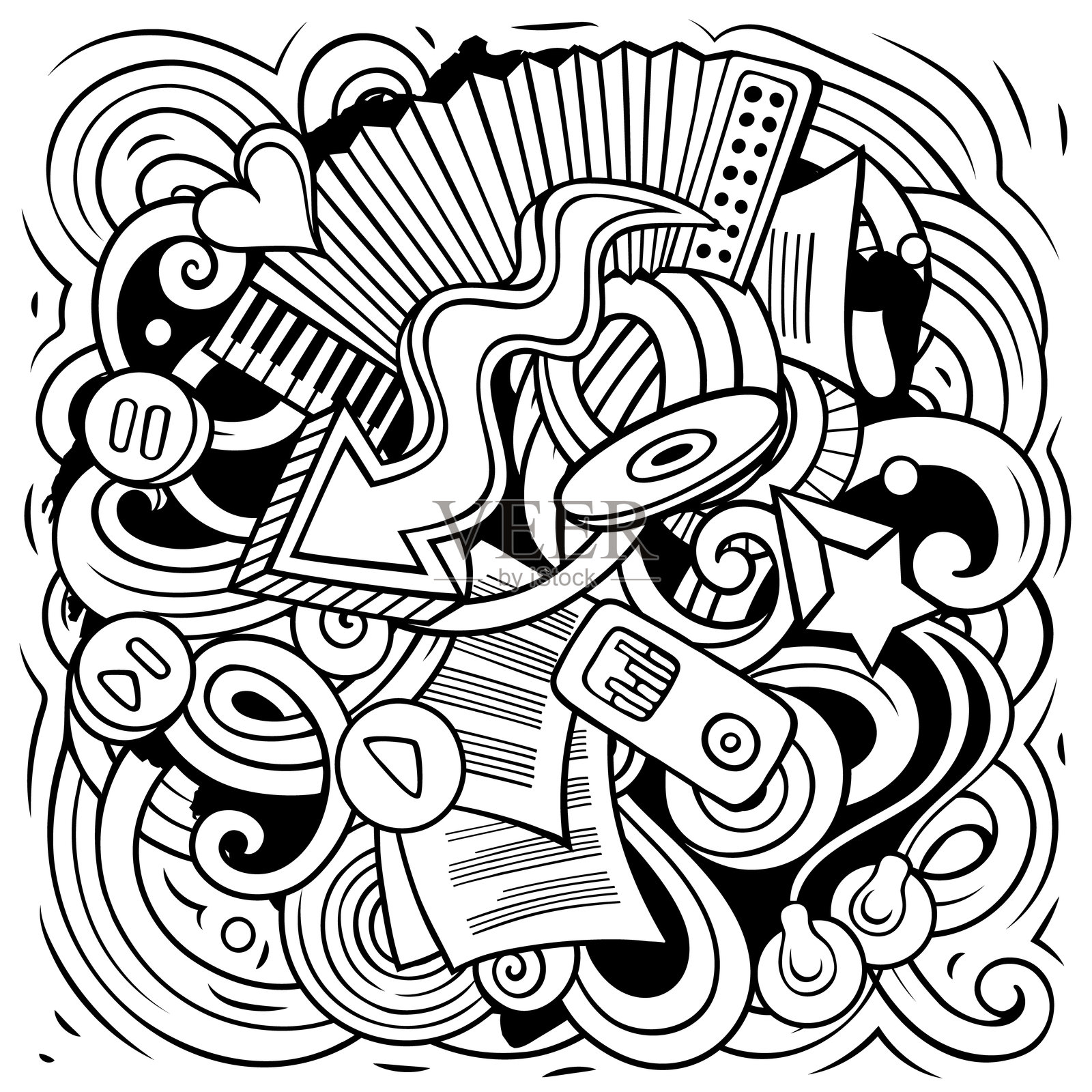 手绘音乐矢量涂鸦插图。插画图片素材