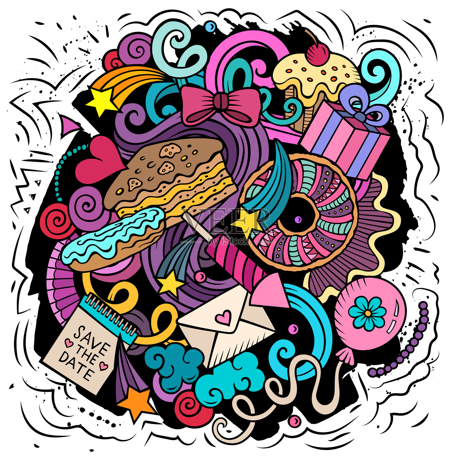 生日快乐矢量涂鸦插图。插画图片素材