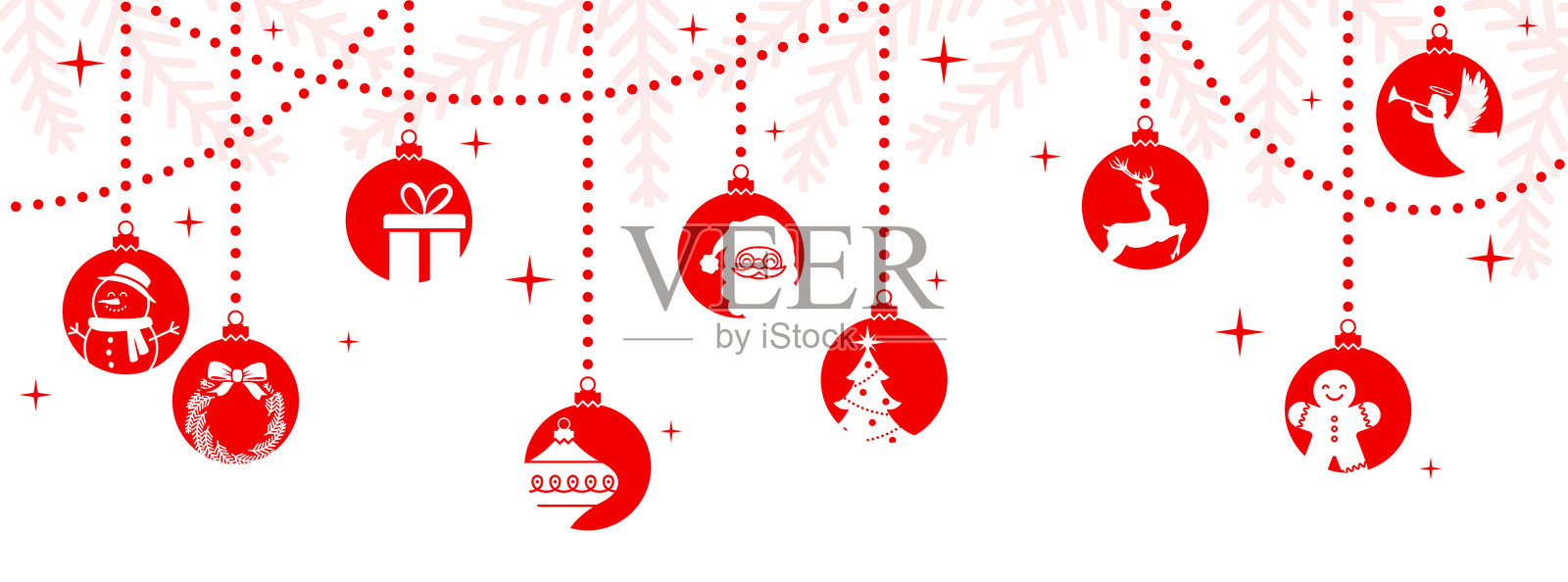 圣诞边框，悬挂球饰横幅，装饰品背景插画图片素材