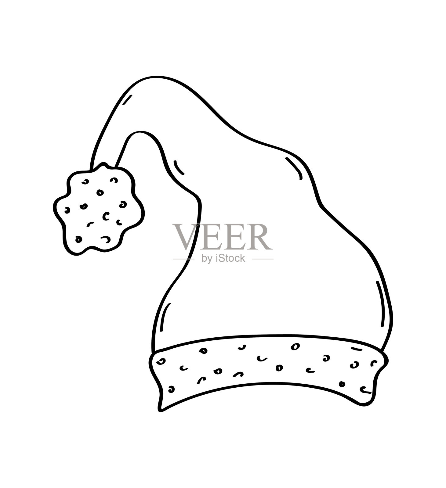 圣诞帽涂鸦图标。圣诞老人帽子卡通插图手绘。白色背景上的矢量图。插画图片素材