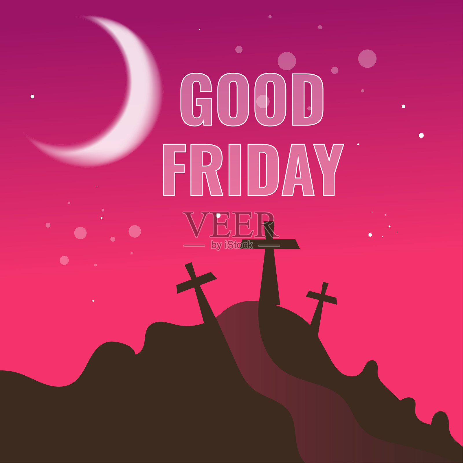 耶稣基督被钉十字架的复活节文本矢量概念，背景为黄昏的天空插画图片素材