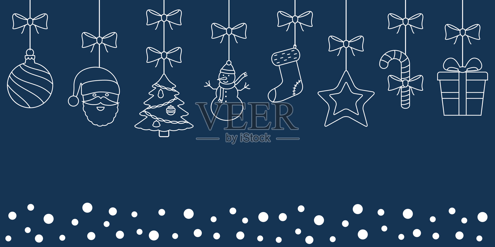 蓝色背景上的圣诞装饰品悬挂绳子插画图片素材