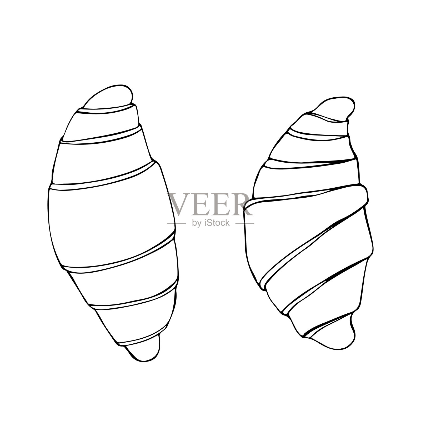 羊角面包的俯视图。黑白插图插画图片素材