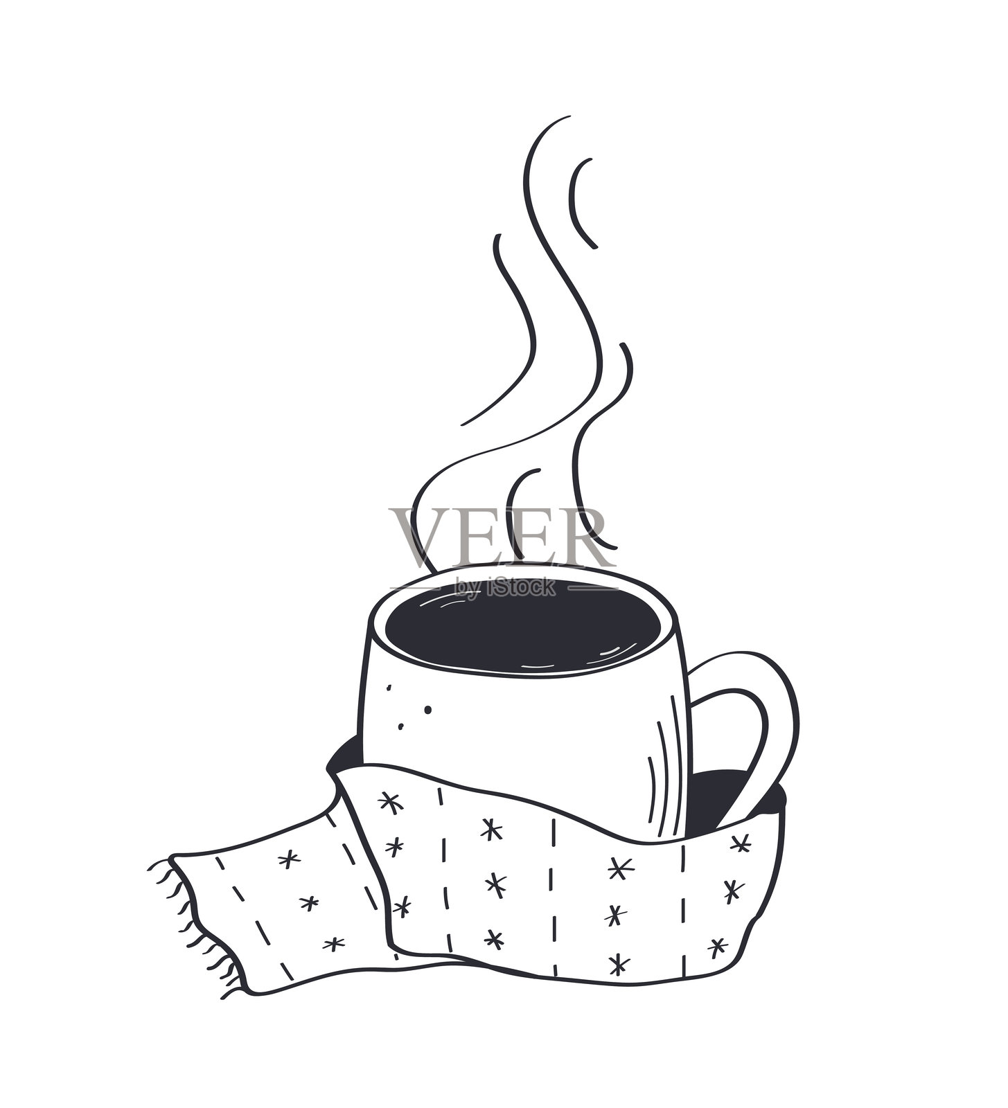 美味的热巧克力或茶。圣诞节热饮涂鸦风格。手绘矢量插图。插画图片素材