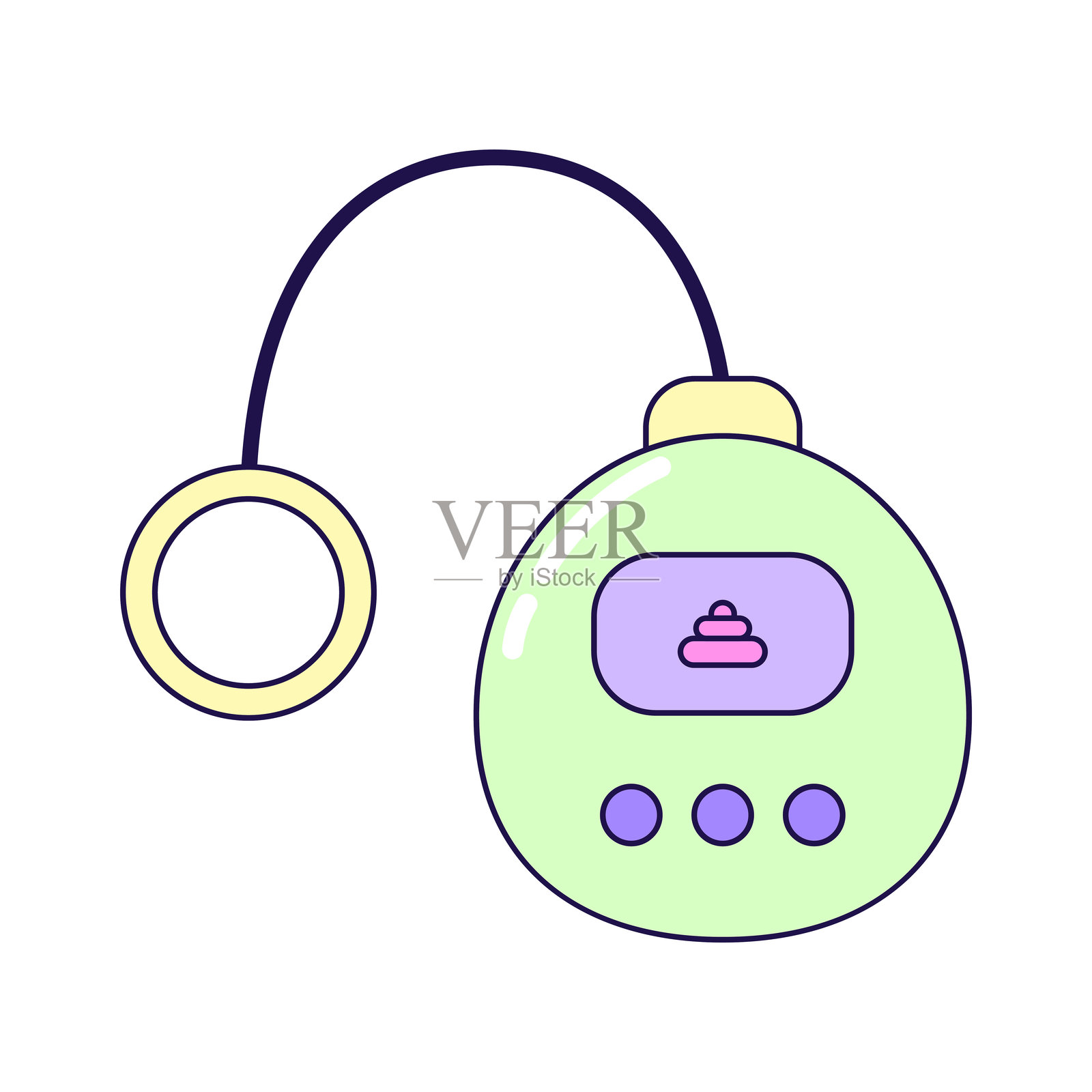 白色背景上的复古电子宠物玩具。90年代风格的轮廓复古插图。孤立的矢量插图。插画图片素材