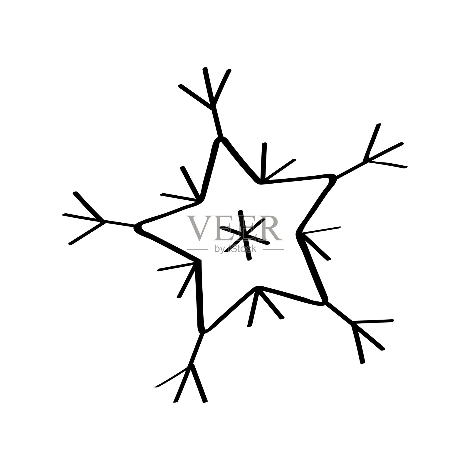 冬季设计的雪花涂鸦风格图标。手绘矢量插图，背景为白色。插画图片素材