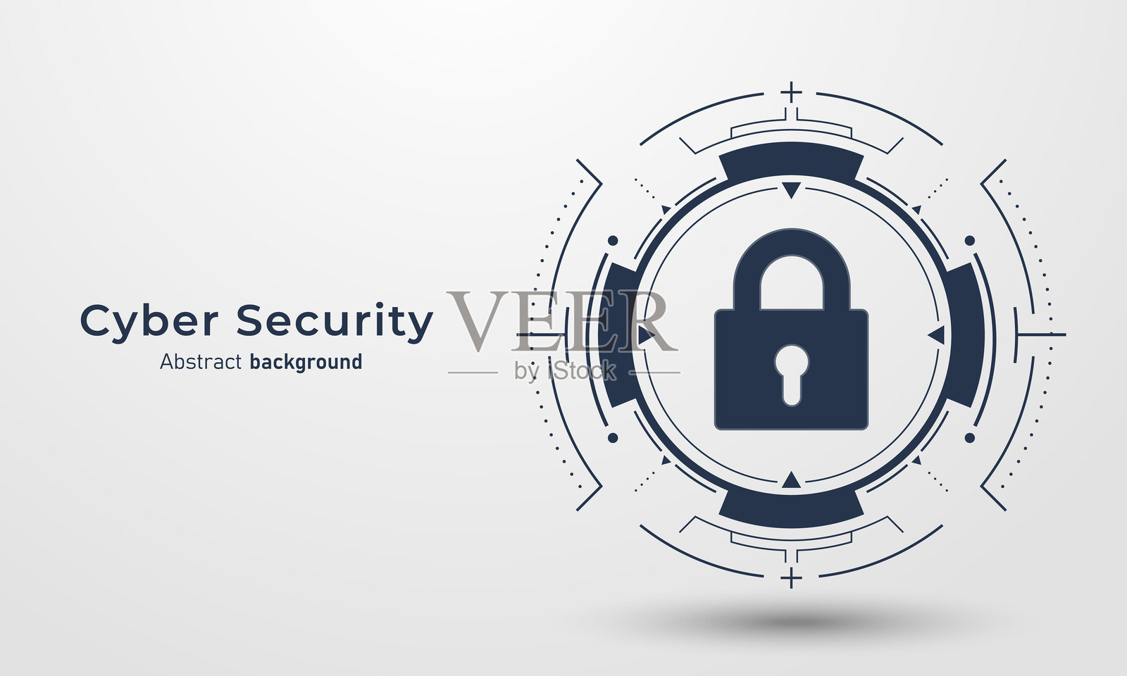 网络安全和网络保护的概念。高科技HUD圆圈上的挂锁图标，背景为安全技术和数据保护系统。矢量插图。插画图片素材