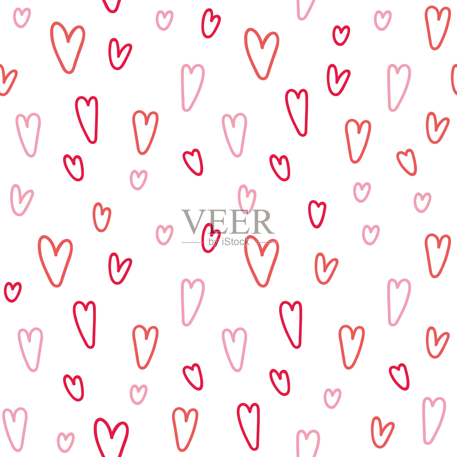 手绘心形无缝图案。适用于情人节、母亲节、生日卡、壁纸或包装纸设计插画图片素材