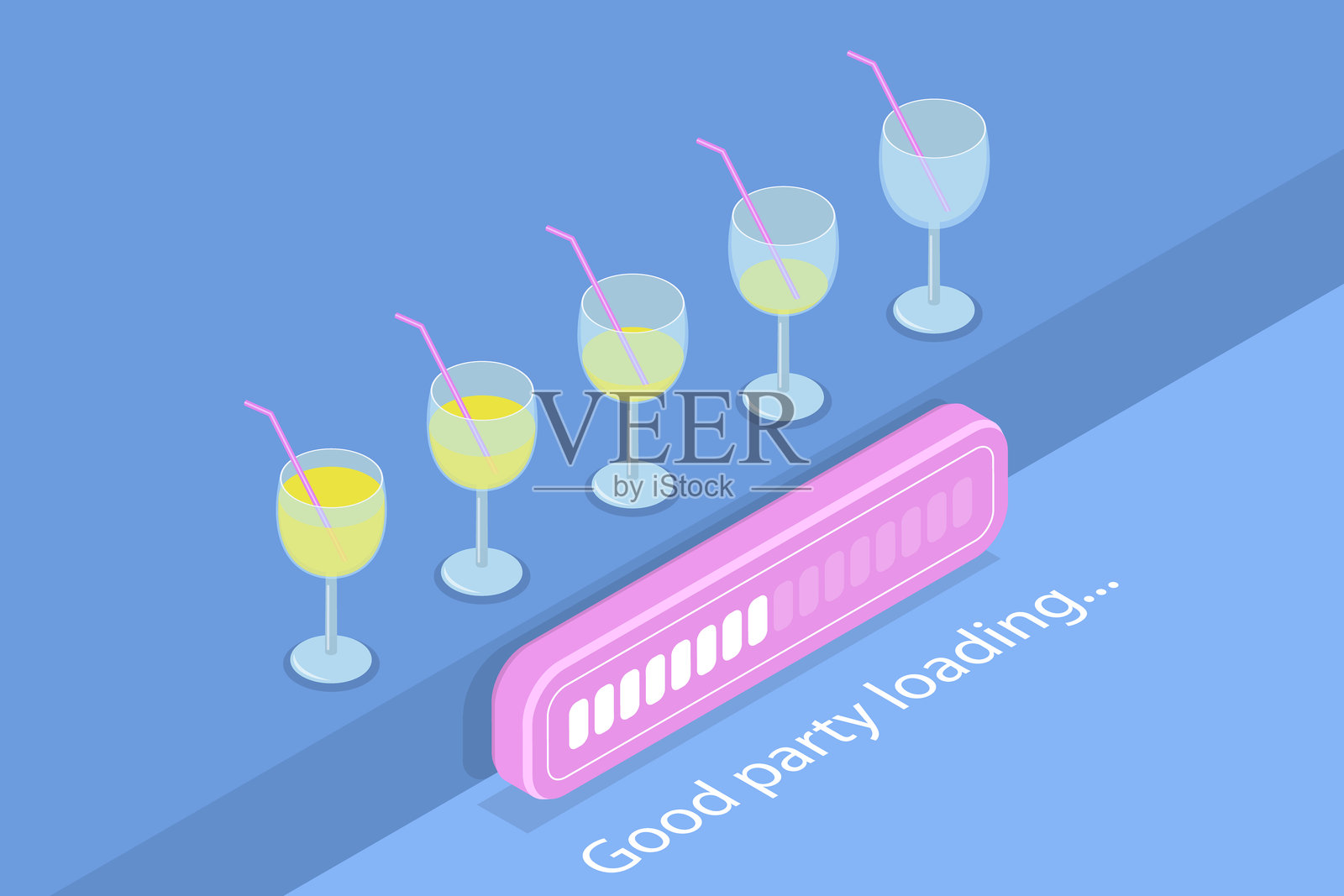 派对进展的3D等距平面矢量插图插画图片素材