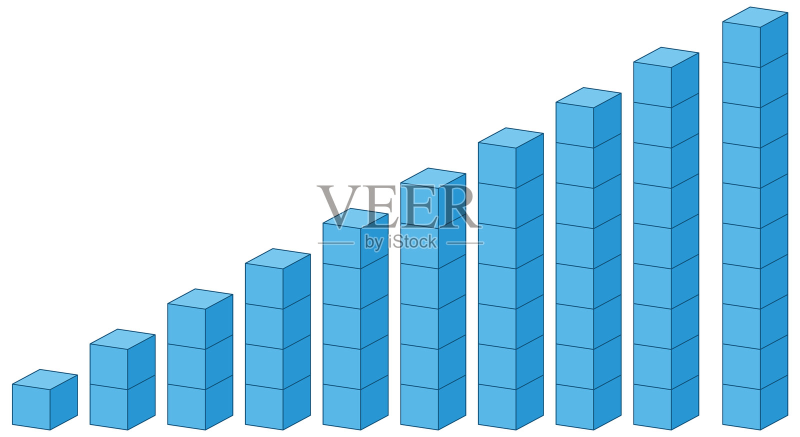 逐渐增加的蓝色立方体堆叠插图插画图片素材