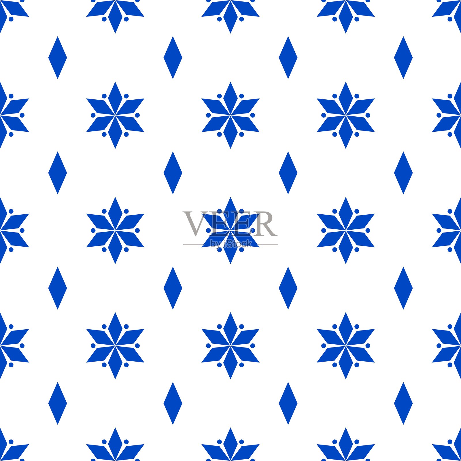 雪花无缝图案，钴蓝色。矢量插图冬季优雅经典背景。插画图片素材