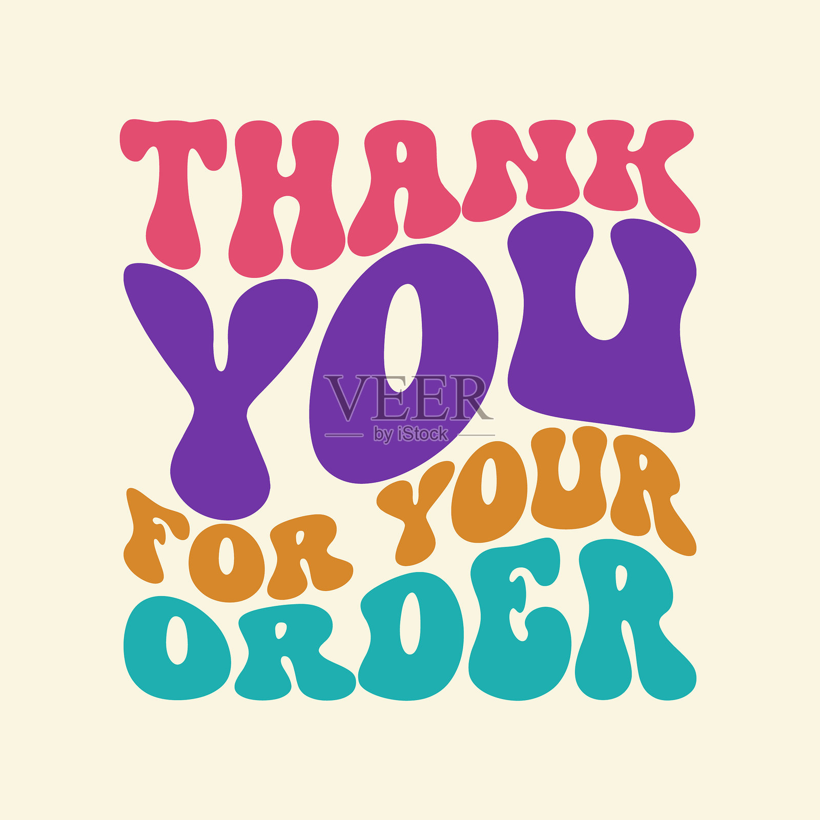 感谢您的订单复古字母贺卡模板设计。色彩缤纷的装饰性排版，用于感谢客户。感谢您贴纸、标签、吊牌、贴纸。插画图片素材