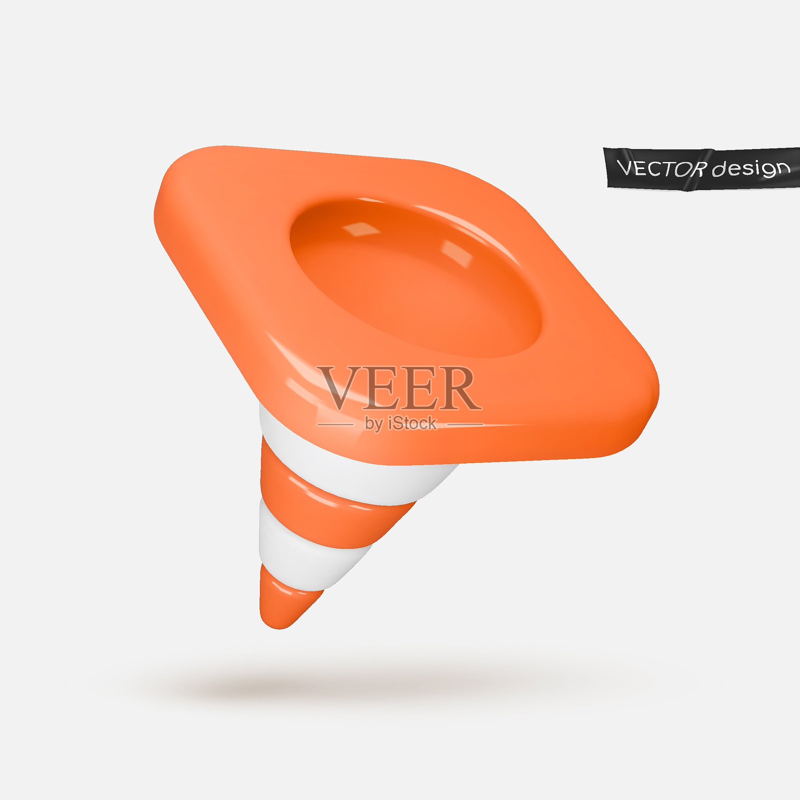 3D图标，渲染。逼真的交通锥，孤立在白色背景上。用于明信片、海报、横幅、网页、设计、艺术和广告的矢量插图。插画图片素材