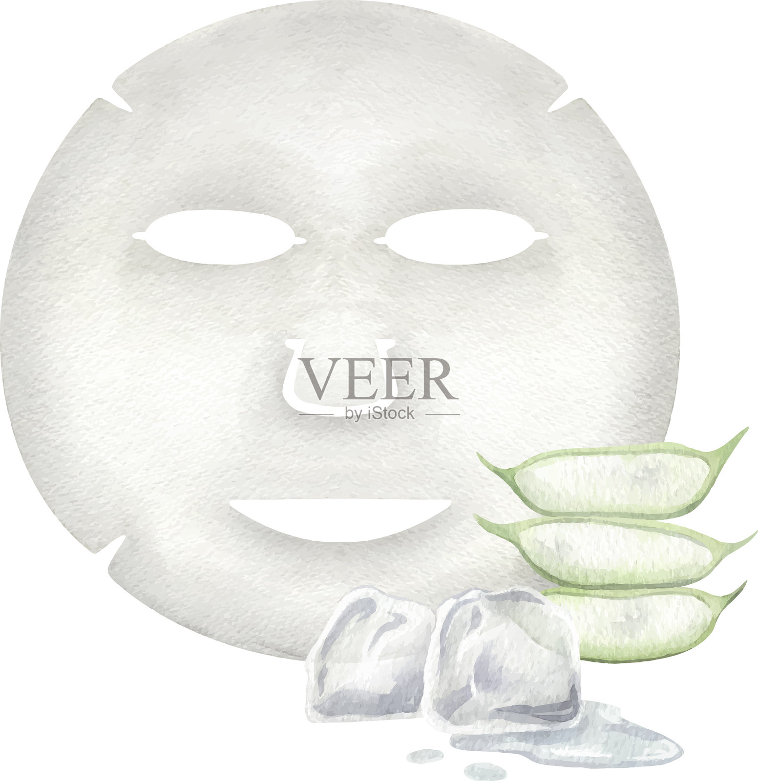 水彩矢量面膜与芦荟。插画图片素材