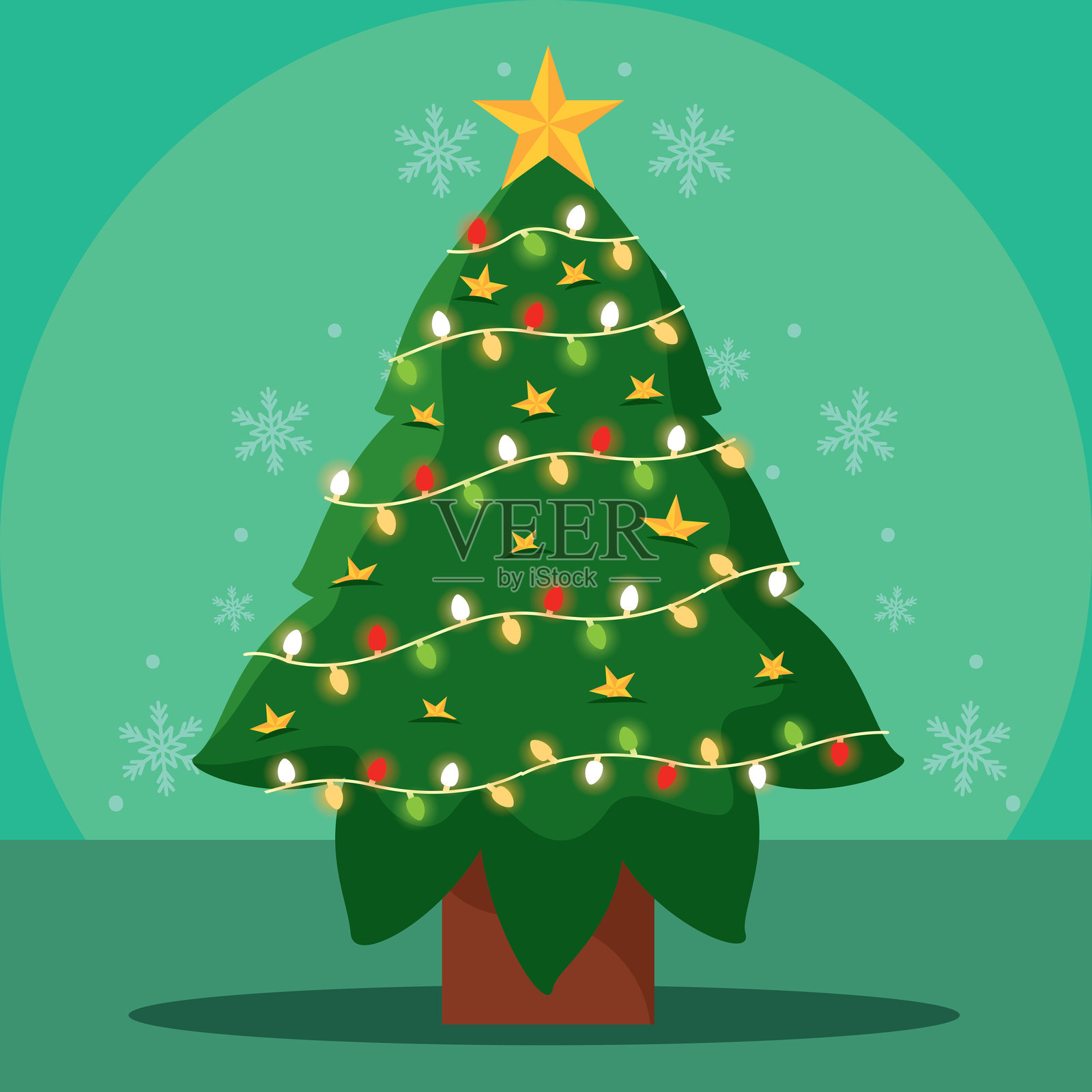 带有雪花装饰和饰品的圣诞树矢量图插画图片素材