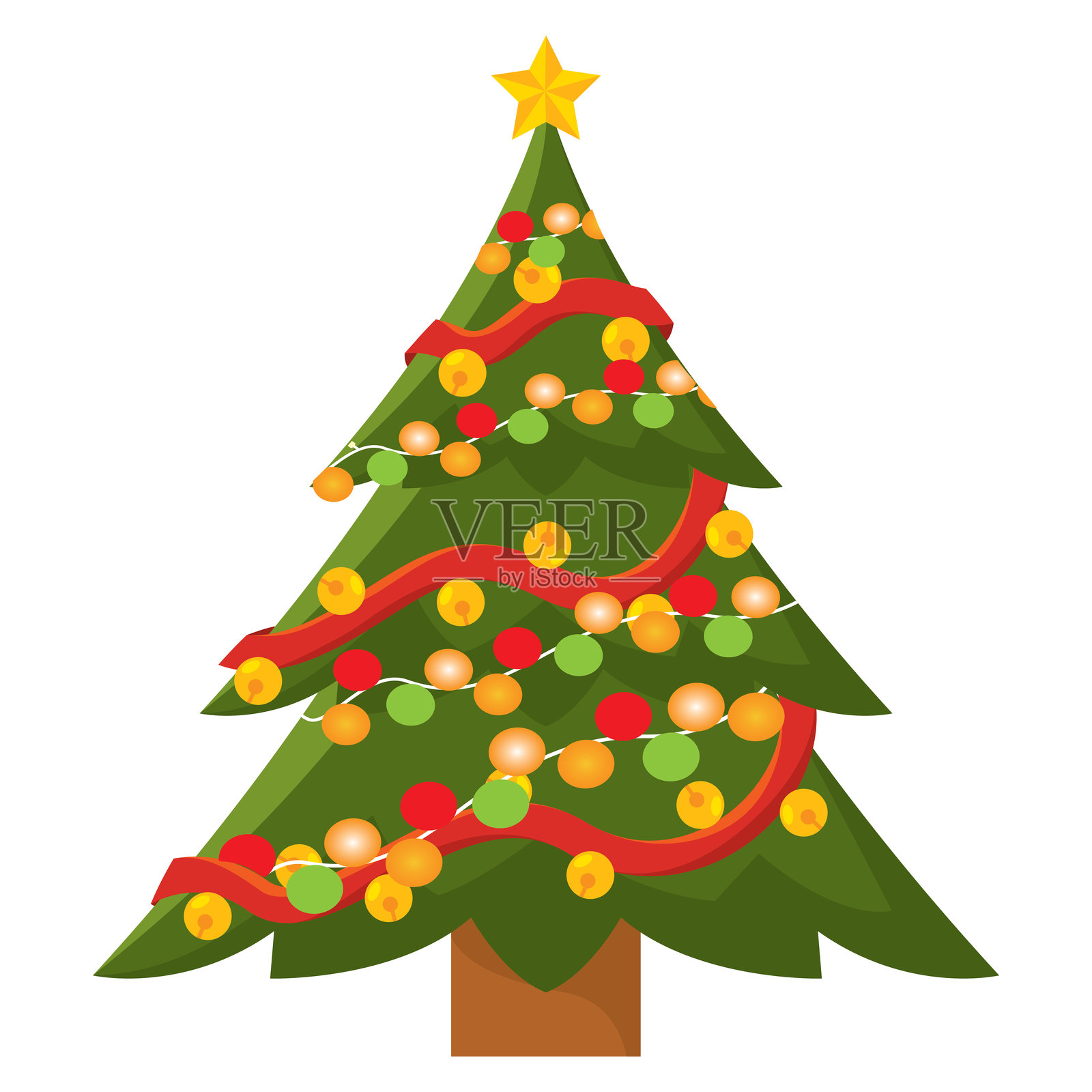 装饰华丽的圣诞树，挂满了饰品和灯光 矢量图插画图片素材