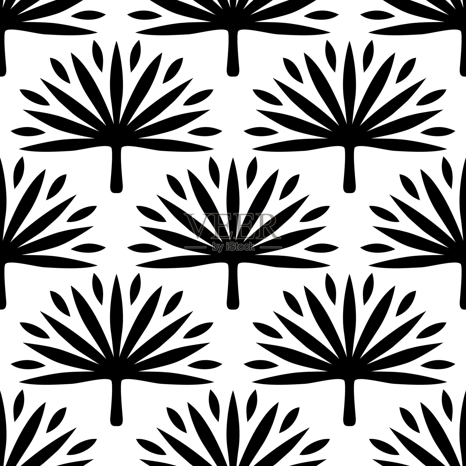 手绘对称花卉的矢量无缝图案。适用于纺织品、壁纸、包装纸和背景的美丽设计。插画图片素材