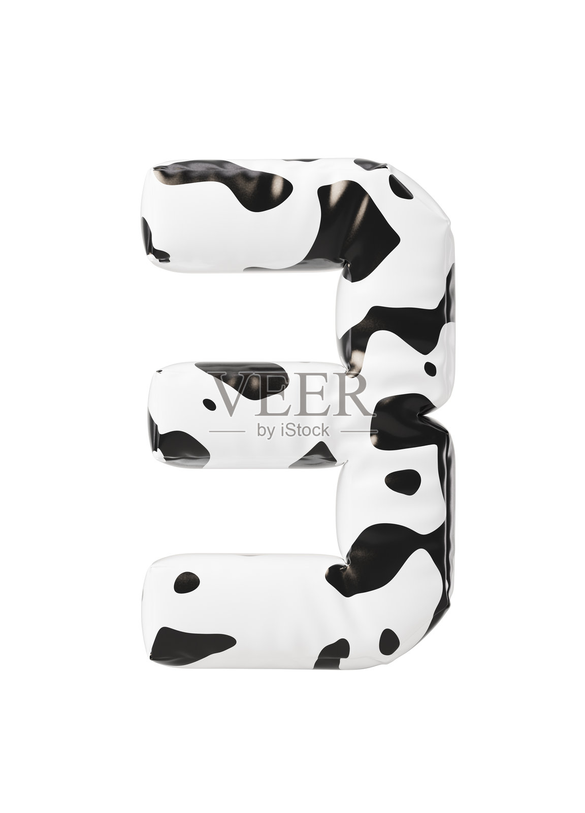 软气球数字，带有牛纹样式，3D渲染。照片摄影图片