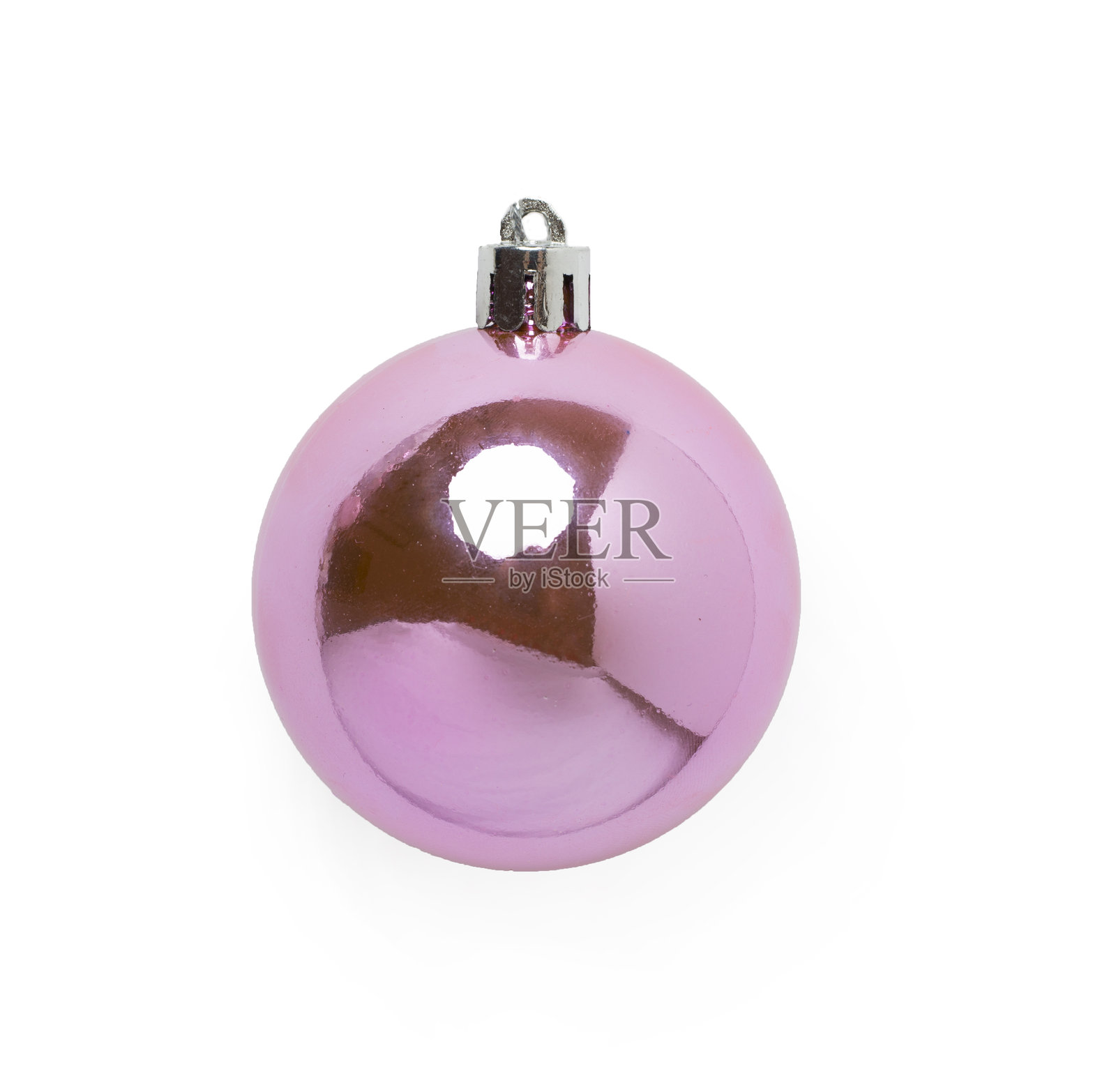 粉色圣诞球在白色背景上，俯视图照片摄影图片