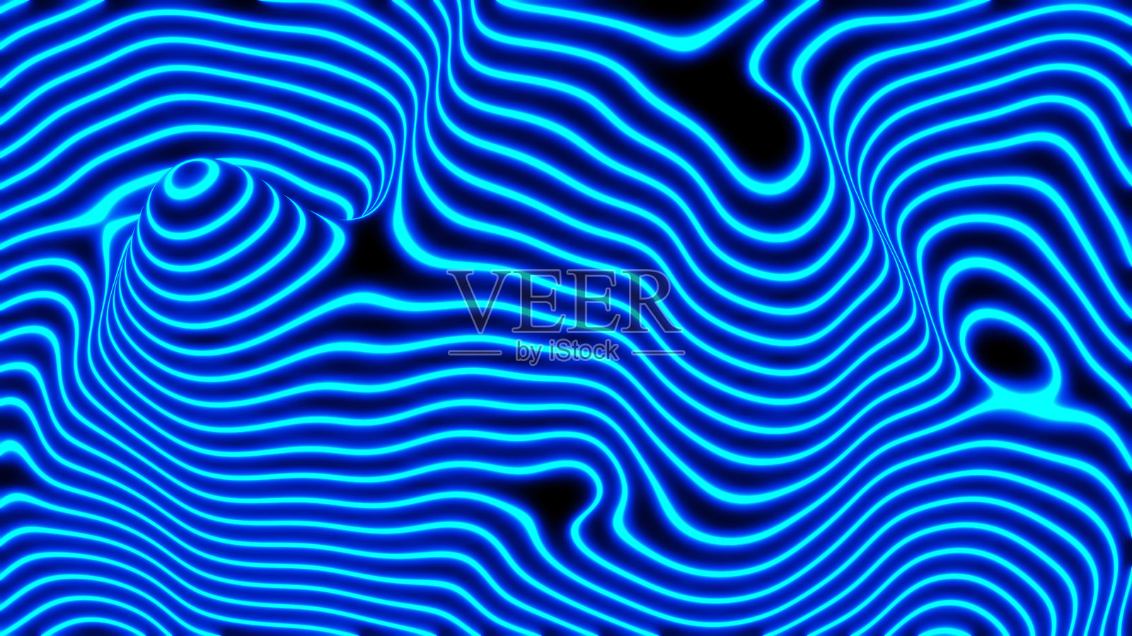 抽象的霓虹发光背景，3D蓝色虚拟现实概念，黑色上的幻想线条，条纹现代科技与科学设计。照片摄影图片