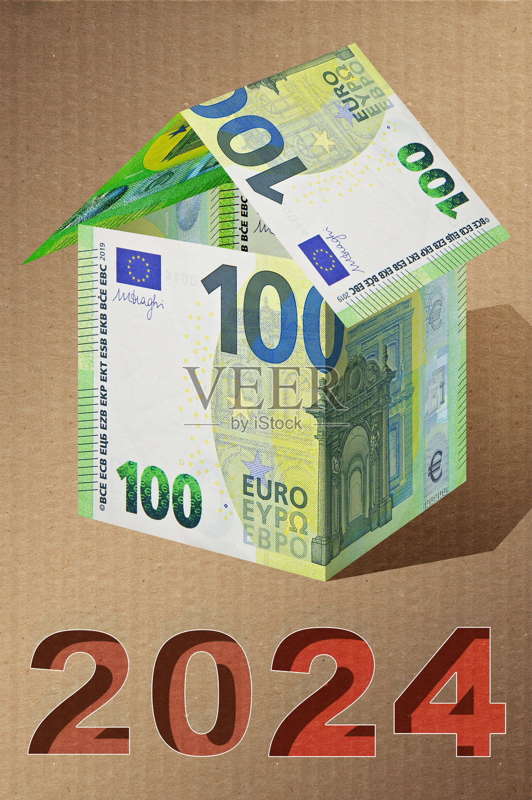 2024年房地产概念与欧元纸币和模型房屋 - 建筑活动、建筑行业和业主协会预算概念照片摄影图片