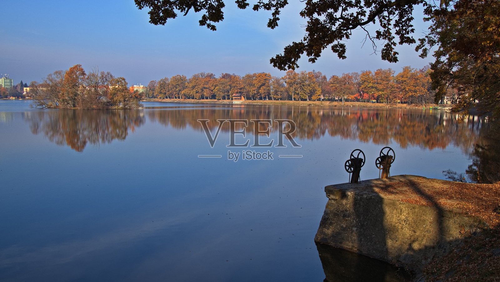 捷克共和国南波希米亚地区金德里赫霍夫区特雷博恩的“斯维特”池塘景观照片摄影图片