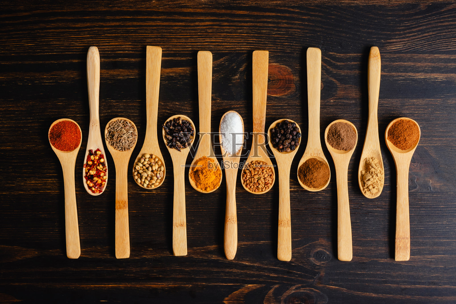 木勺中的贝尔贝尔香料混合成分照片摄影图片