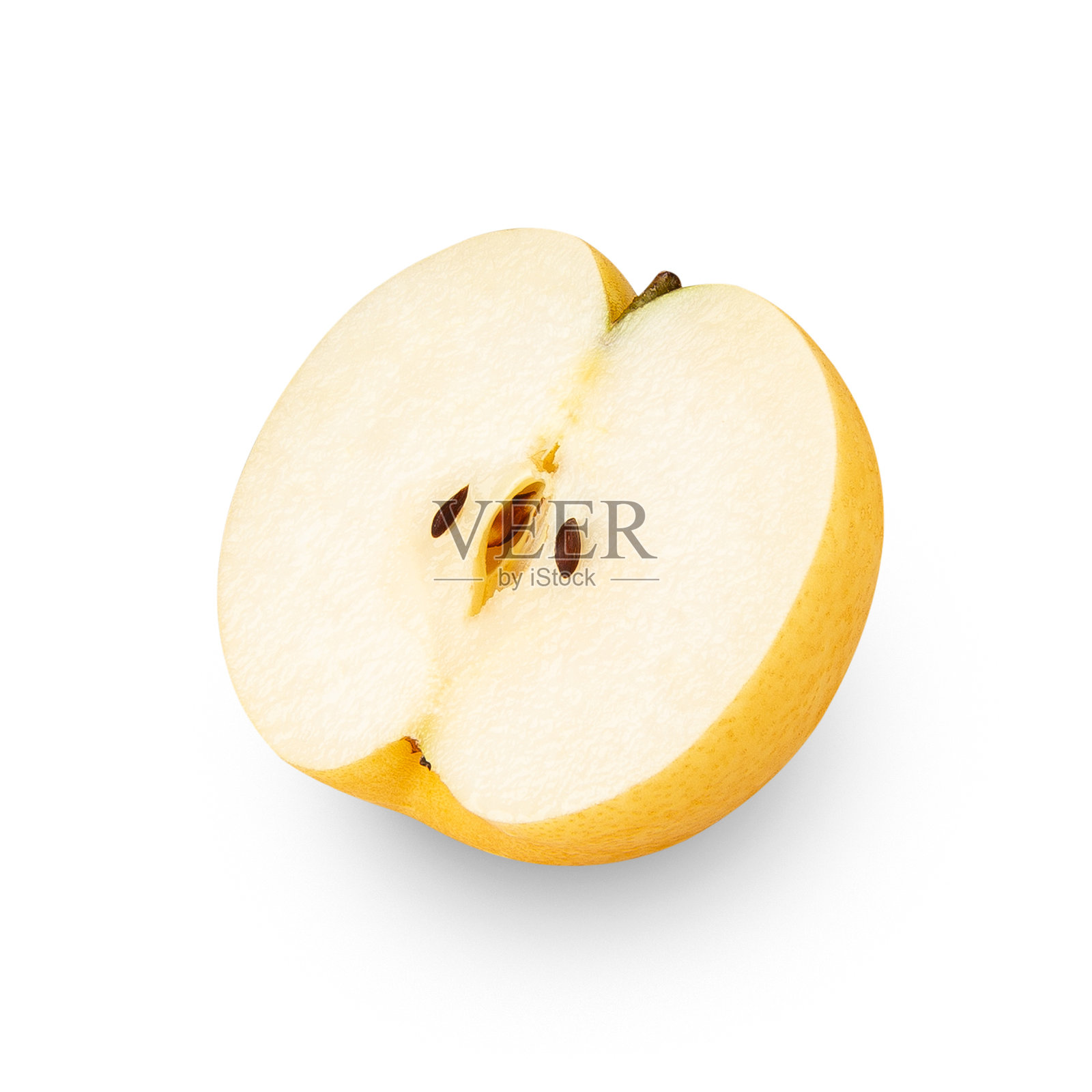 亚洲梨半个孤立在白色背景上，带有剪切路径，完整的景深照片摄影图片