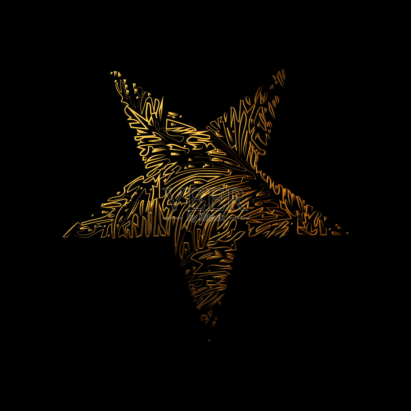 黑色背景上的金色星星闪耀：抽象插图照片摄影图片