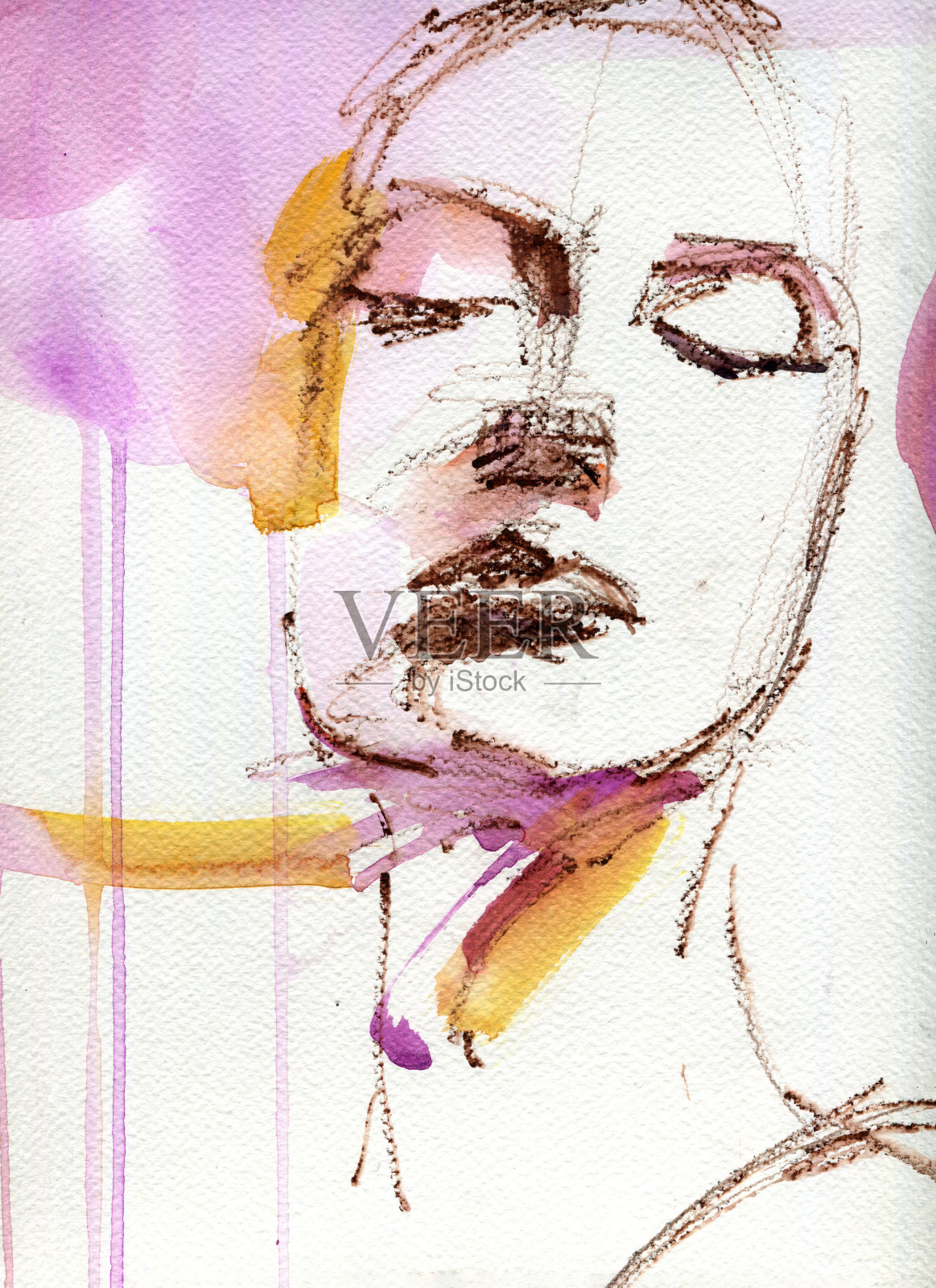 抽象女性面孔水彩画插画图片素材