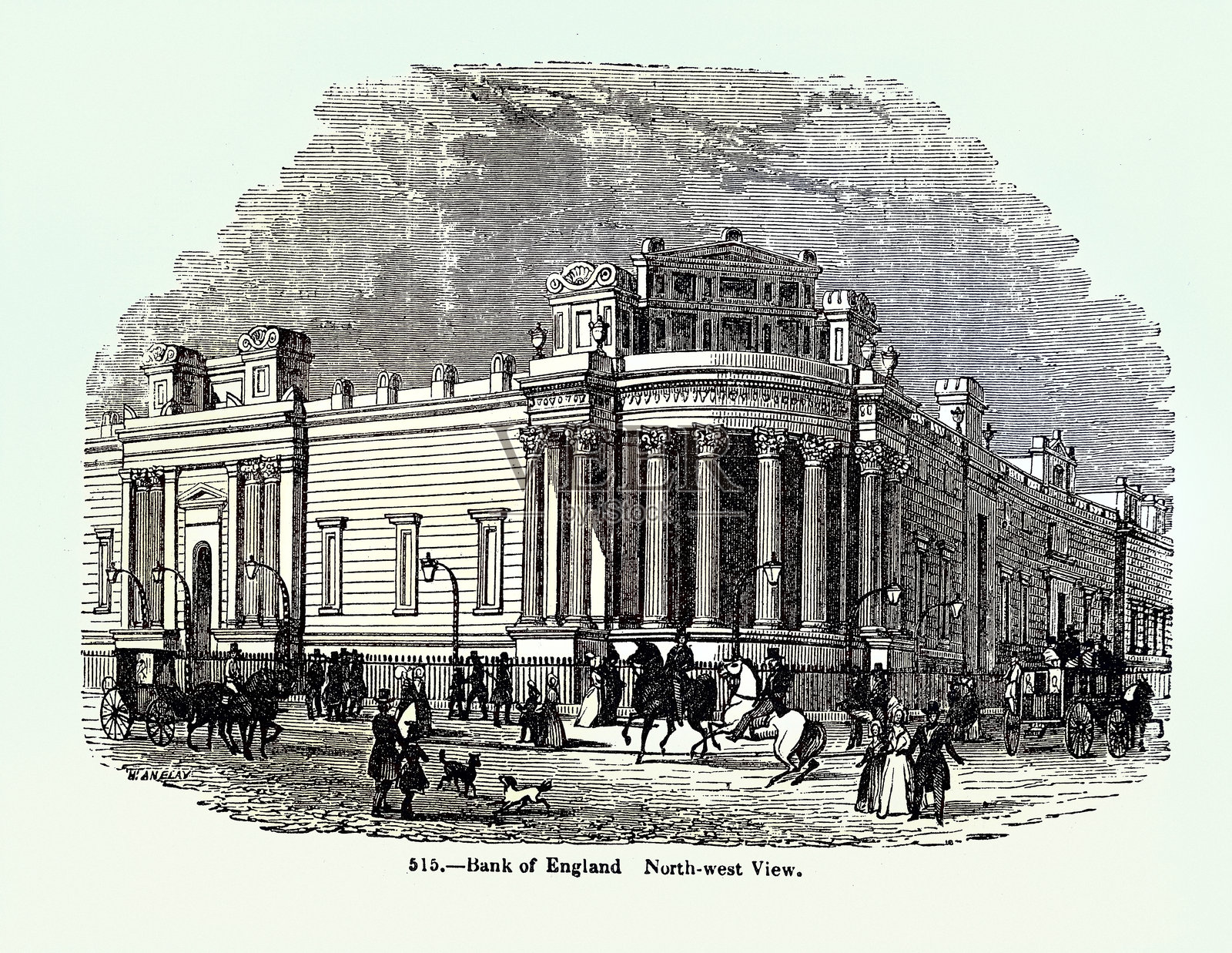 英国银行的建筑历史，伦敦，1840年代，维多利亚时代19世纪插画图片素材