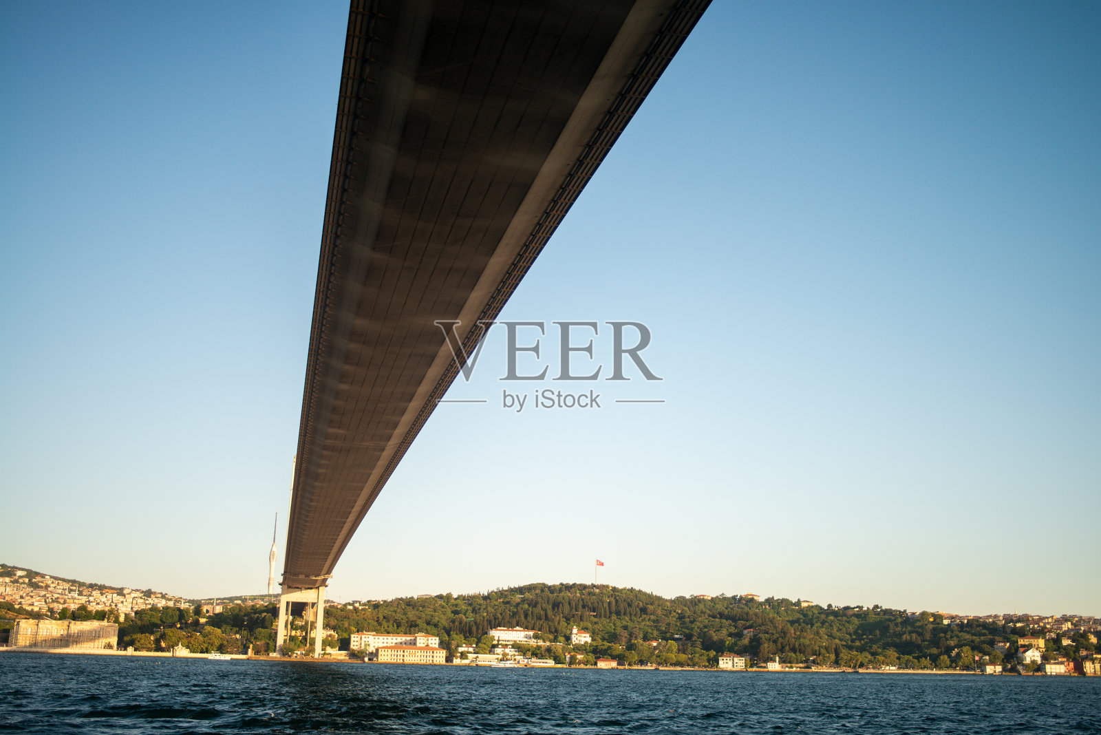 建筑精确度：博斯普鲁斯大桥结构优雅的详细鸟瞰图照片摄影图片