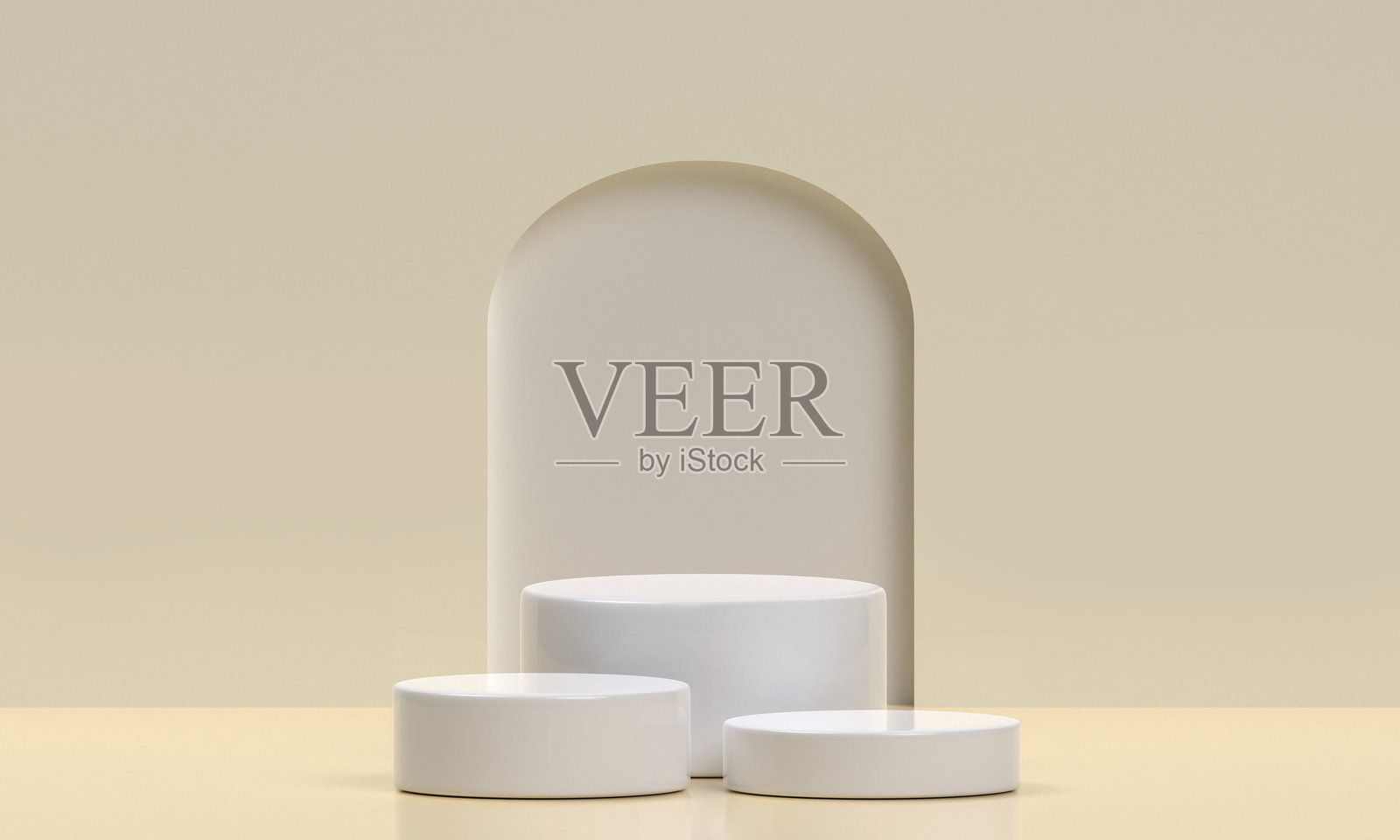 白色产品展示台在工作室房间，淡米色用于展示演示照片摄影图片