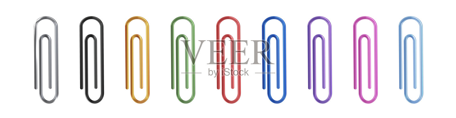 回形针图标集。不同颜色的办公回形针。文具用品。文具元素。孤立的真实设计对象。矢量插图。插画图片素材