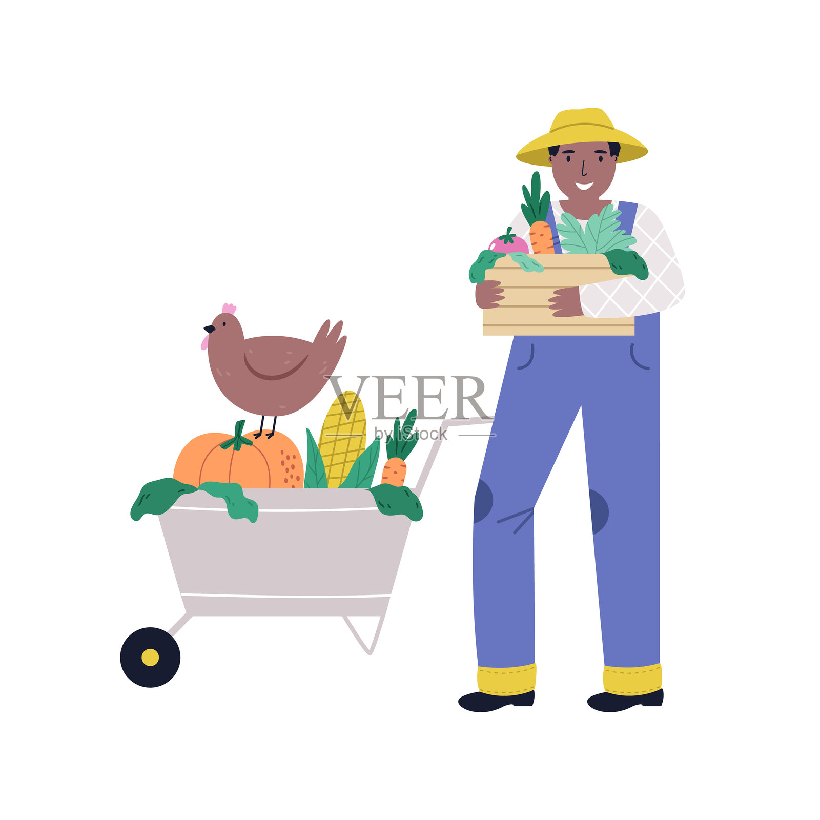 插图场景：农民正在收集丰收。园艺、农业、农场生活概念插画图片素材