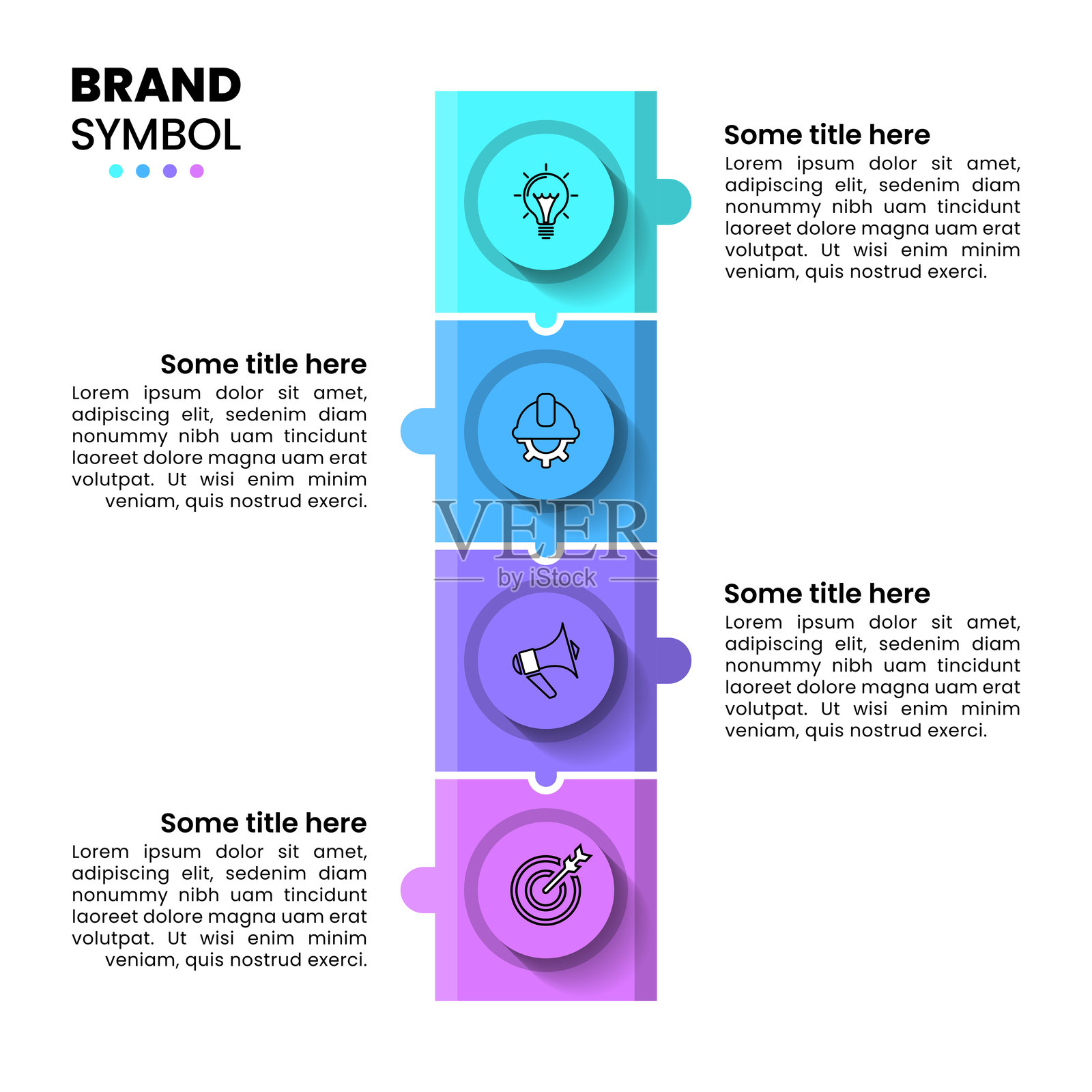 信息图模板。拼图块与圆形和四个步骤插画图片素材