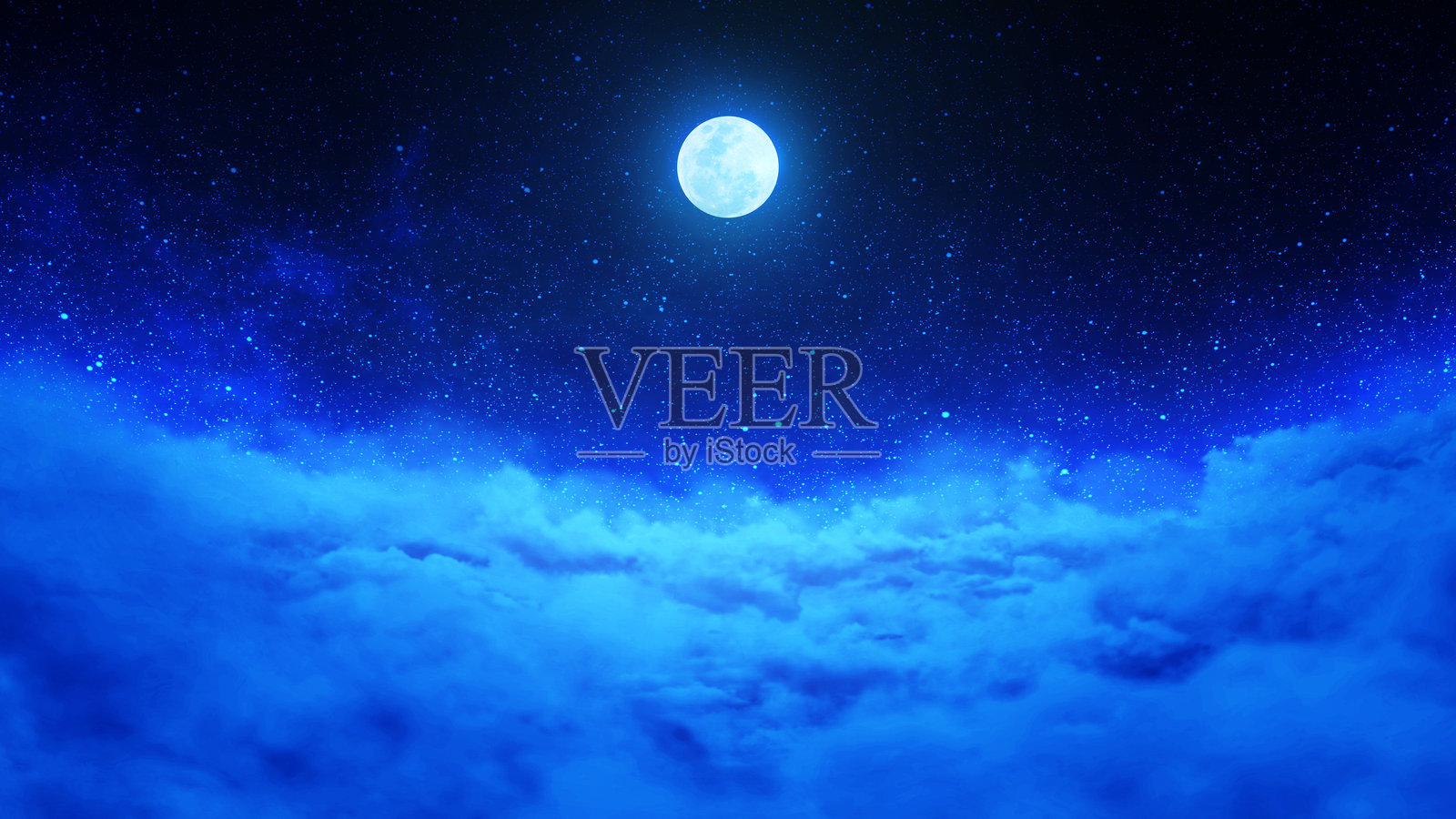 月光照耀下的云海。插画图片素材