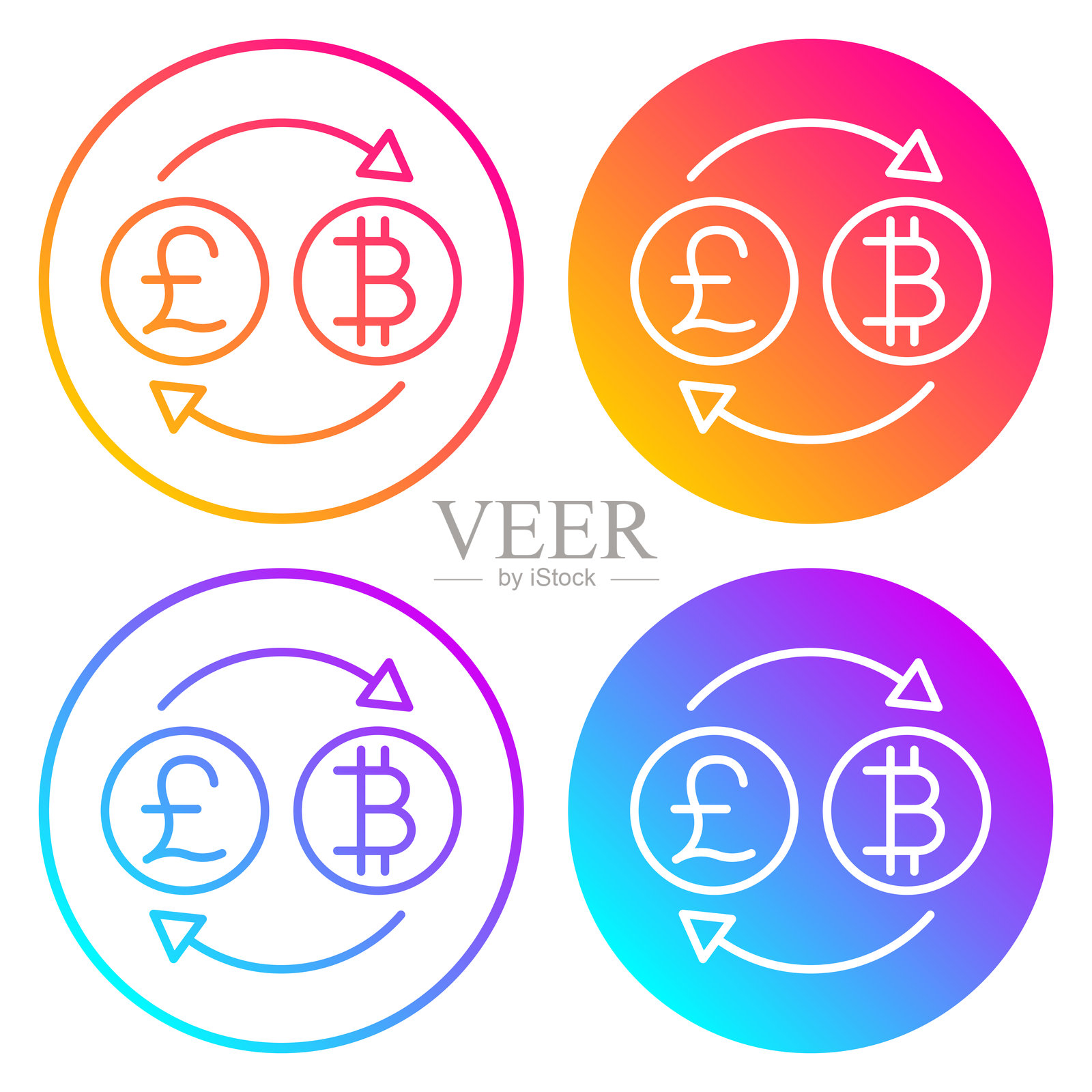 货币兑换 - 英镑比特币。带有渐变色的圆形图标插画图片素材
