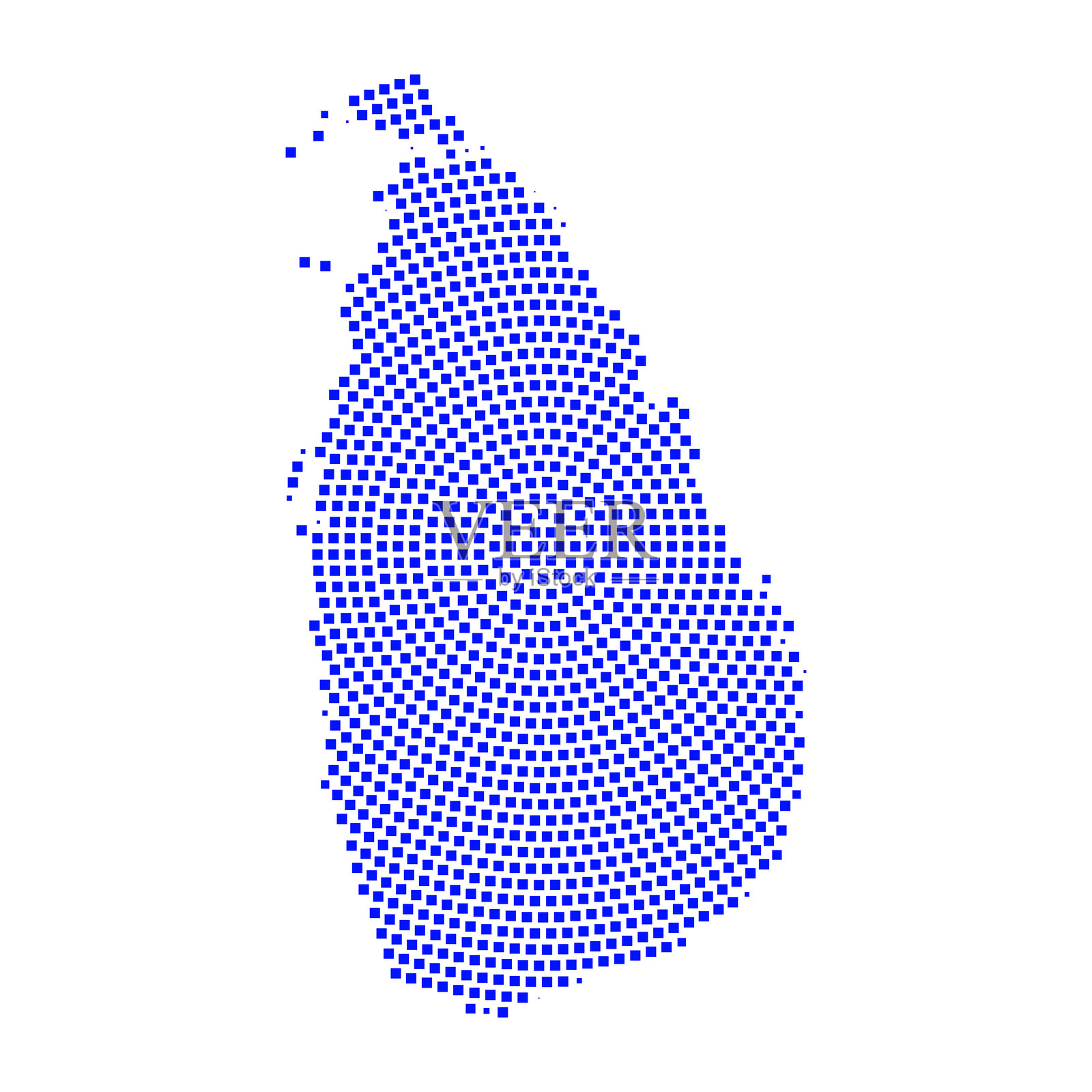 斯里兰卡地图的抽象图形，蓝色像素在白色背景上。插画图片素材
