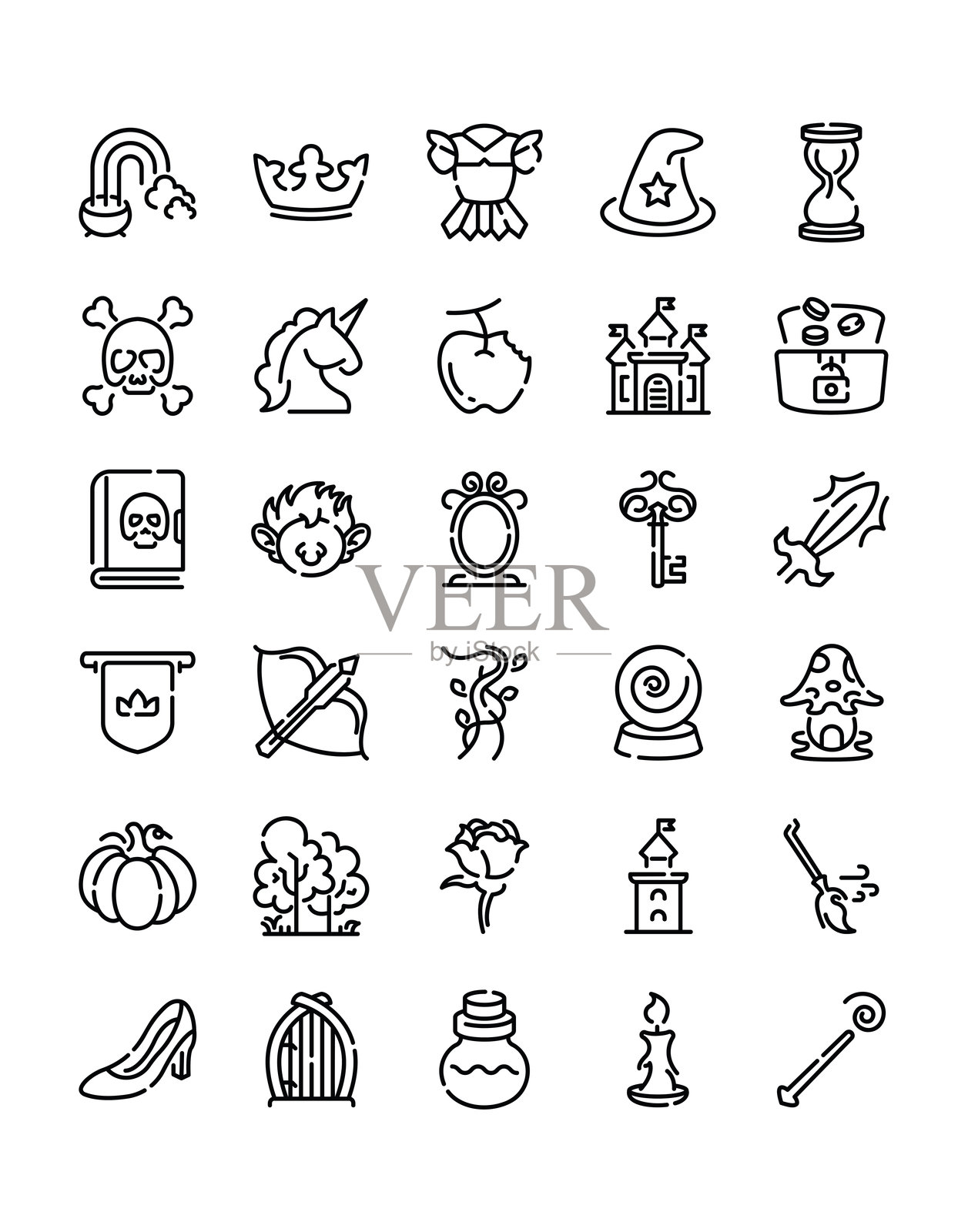 白色背景上的30个独立的童话图标集插画图片素材