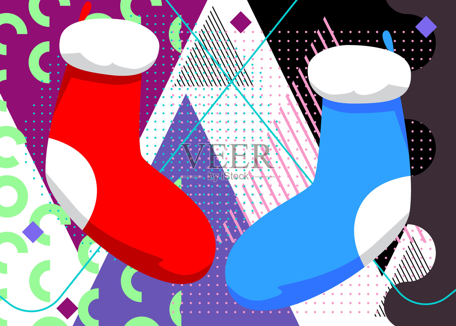 复古主题背景的圣诞袜几何图形。最小几何元素。复古抽象形状矢量插图。插画图片素材