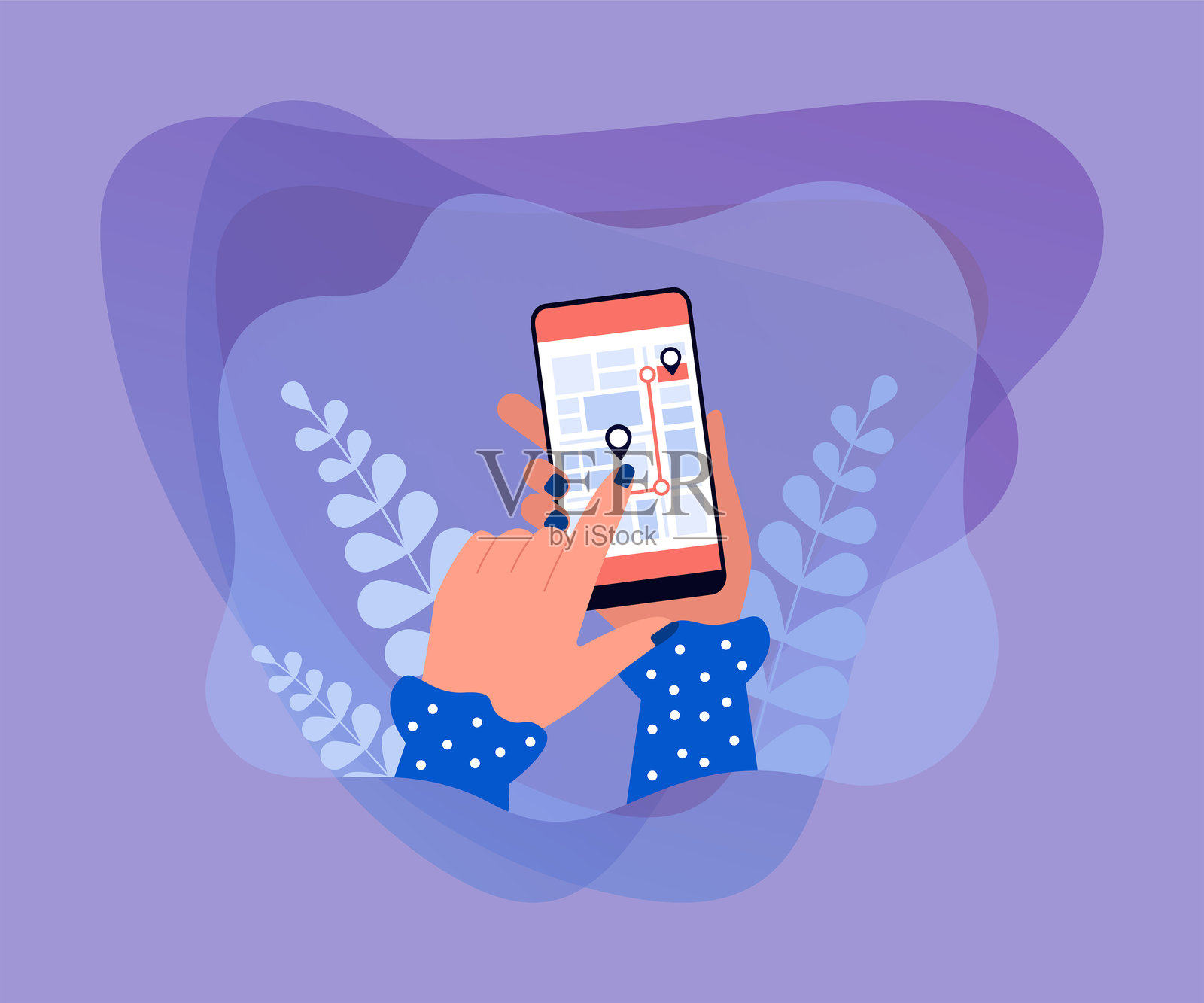 手握手机，使用导航应用程序插画图片素材