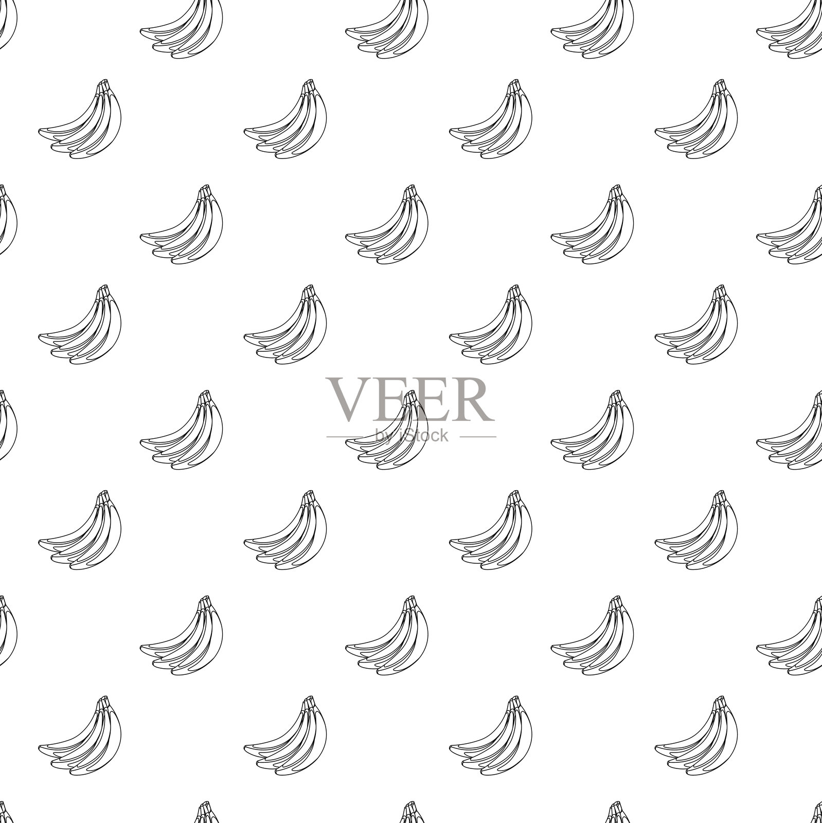 白色背景上的香蕉轮廓无缝图案。适用于包装纸、贺卡、海报和横幅设计。插画图片素材