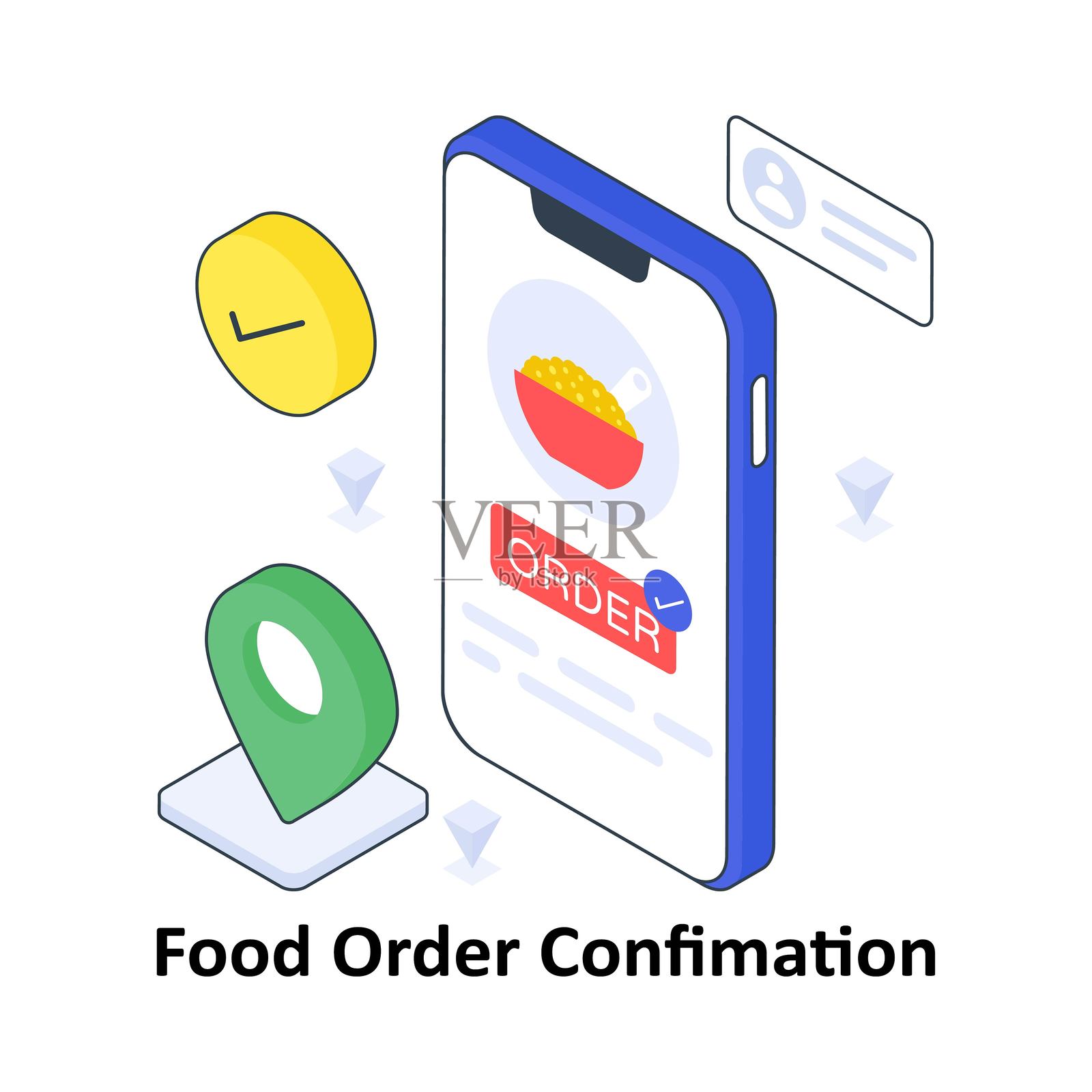 食品订单确认等距彩色插图。EPS文件库存插图插画图片素材