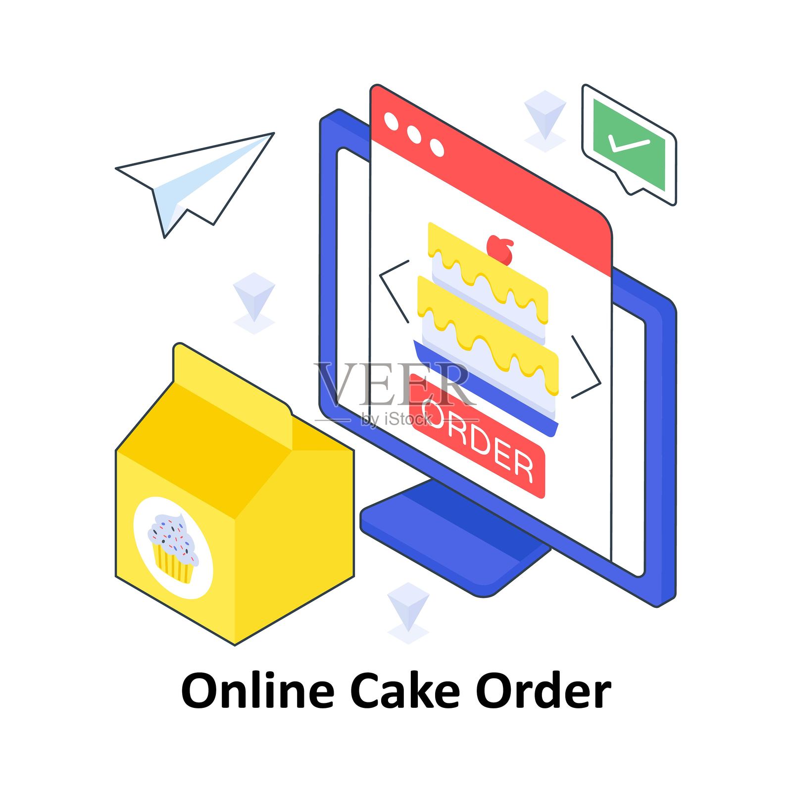 在线蛋糕订购等距彩色插图。EPS文件库存插图插画图片素材